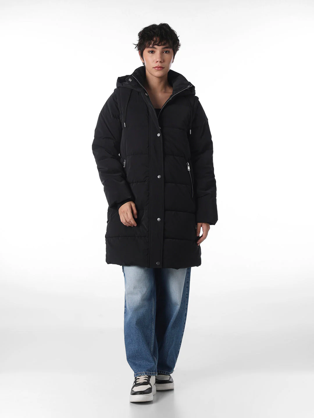 Black 2 in 1 Long Puffer Coat - Image 3