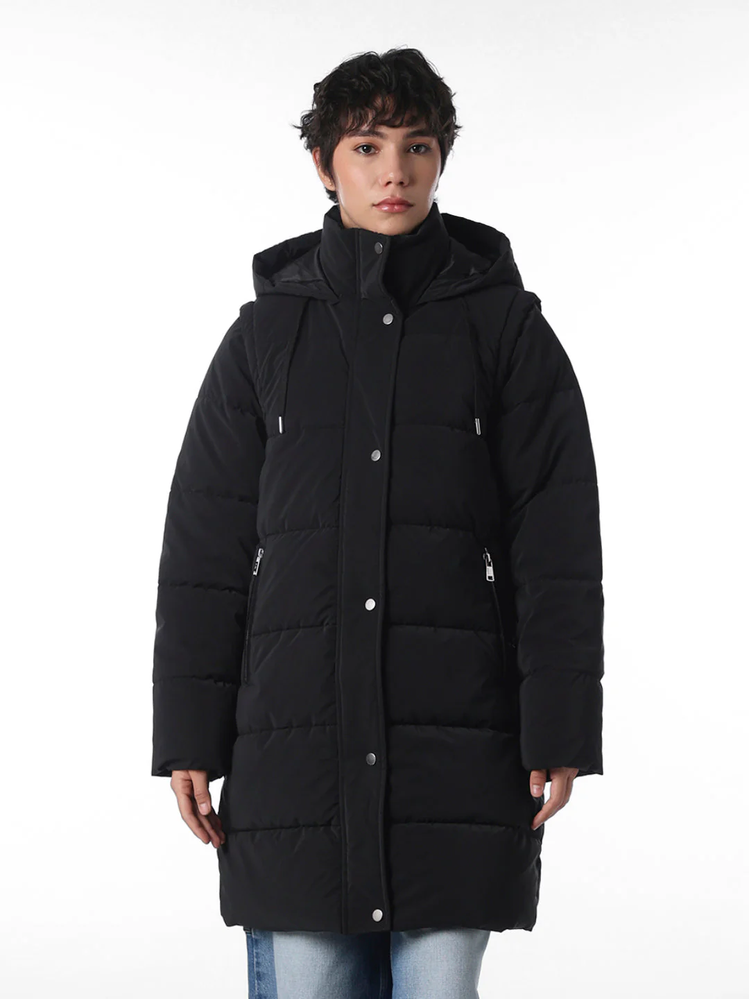 Black 2 in 1 Long Puffer Coat - Image 4