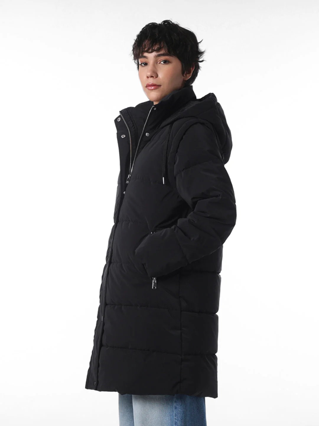 Black 2 in 1 Long Puffer Coat - Image 5