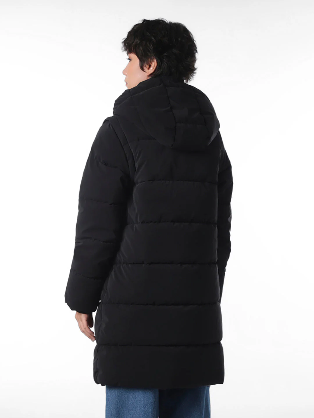 Black 2 in 1 Long Puffer Coat - Image 7