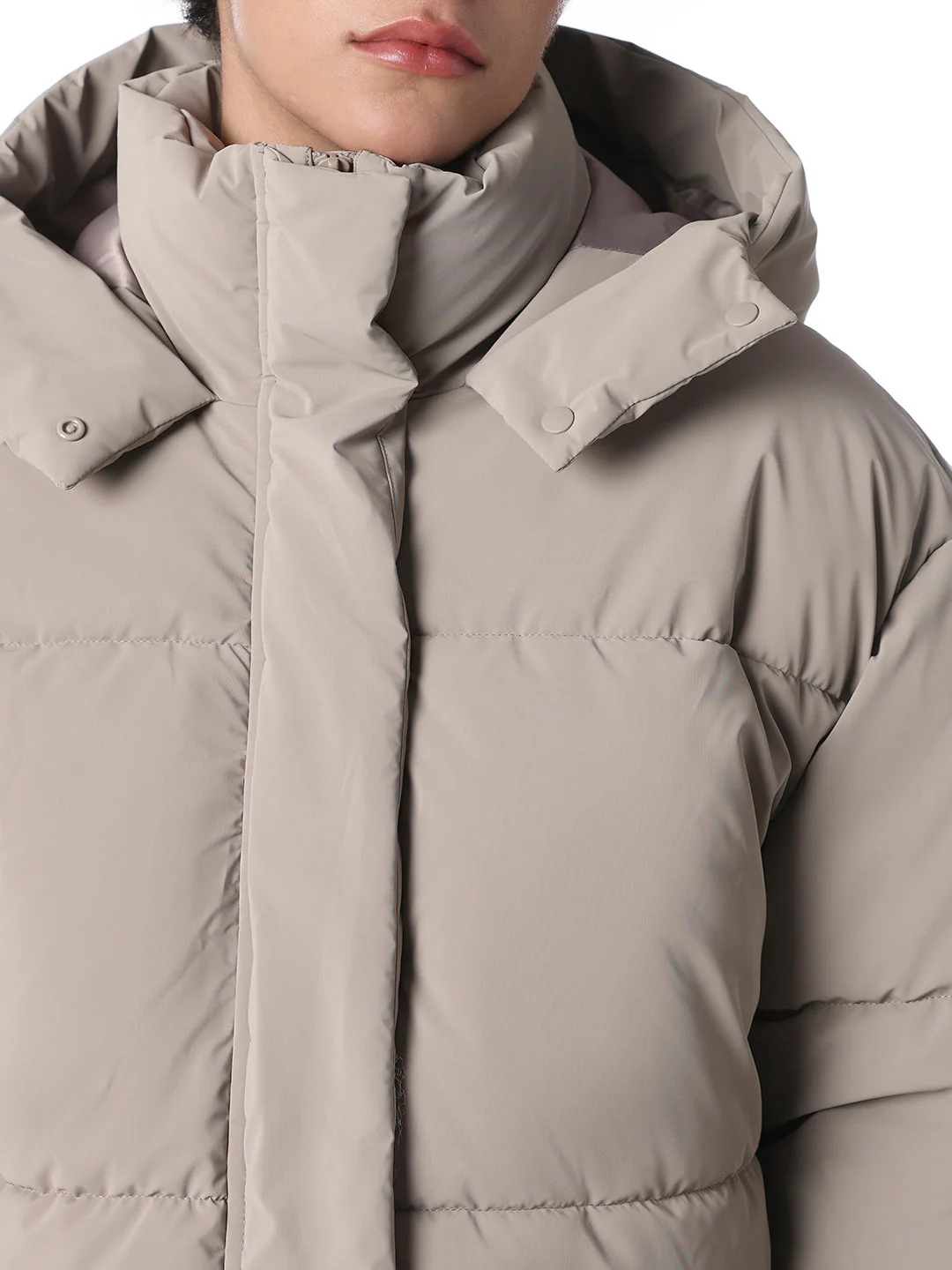 Grey Cropped Hooded Puffer Jacket - Image 4