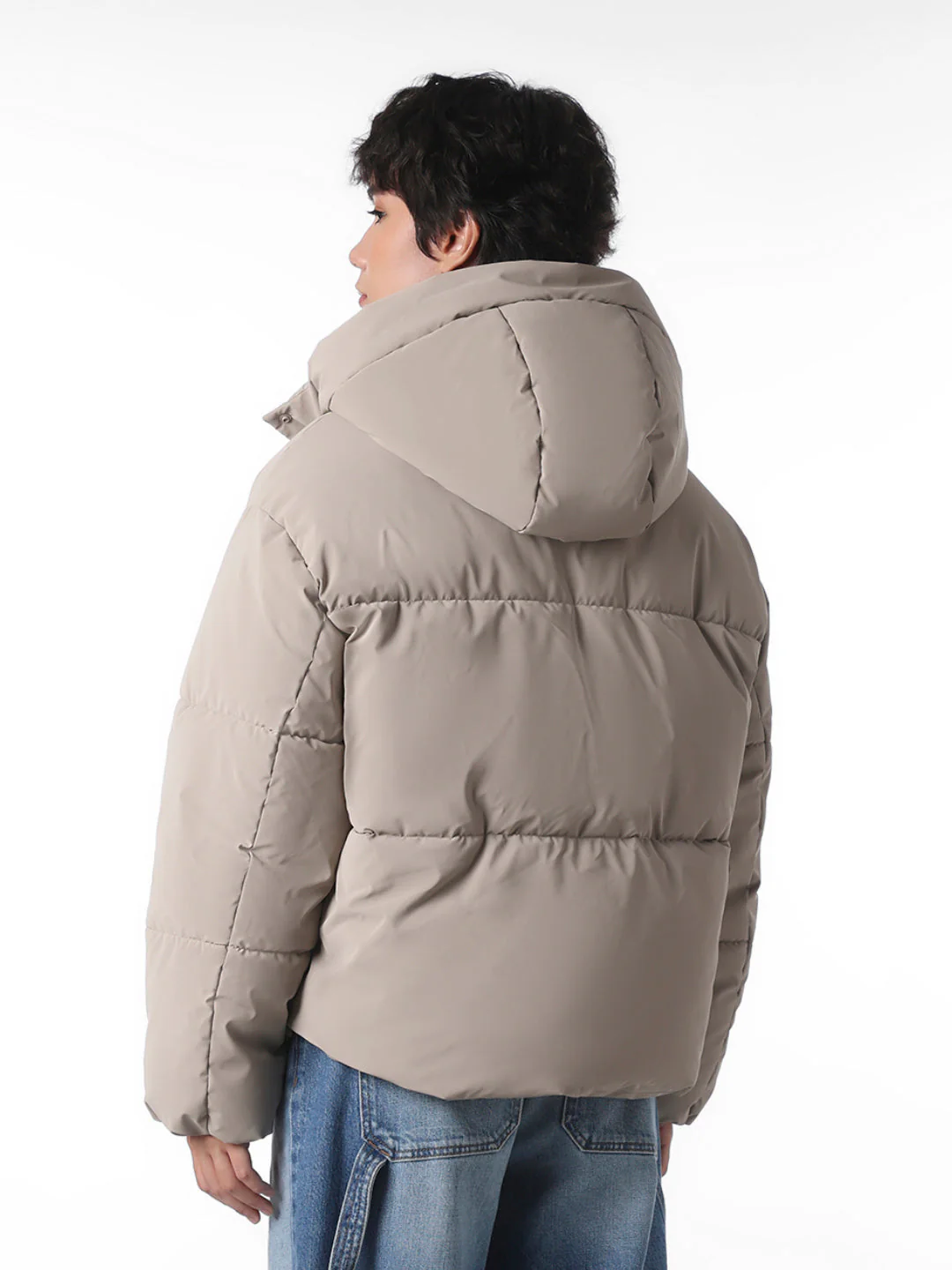 Grey Cropped Hooded Puffer Jacket - Image 5