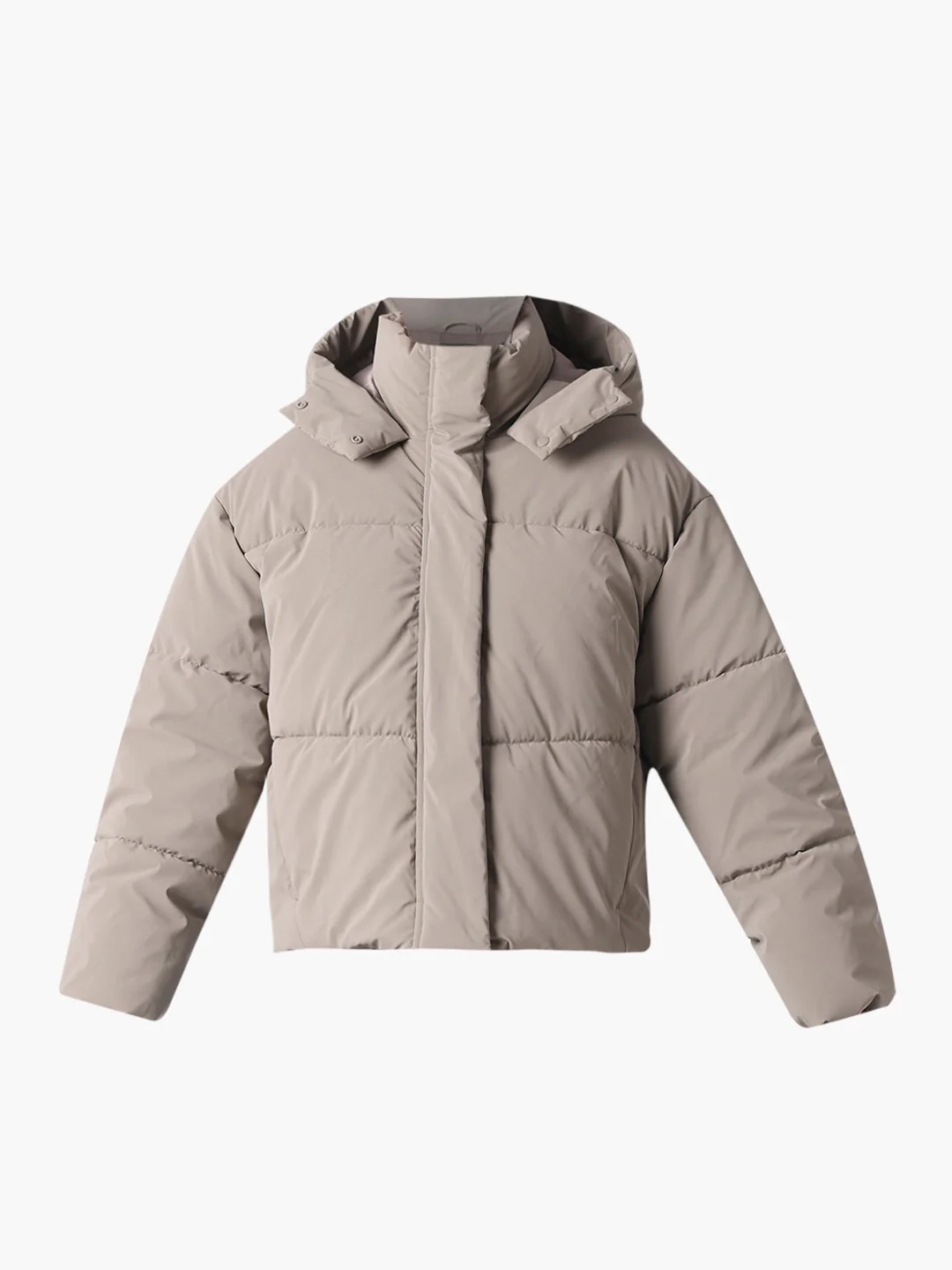 Grey Cropped Hooded Puffer Jacket - Image 7