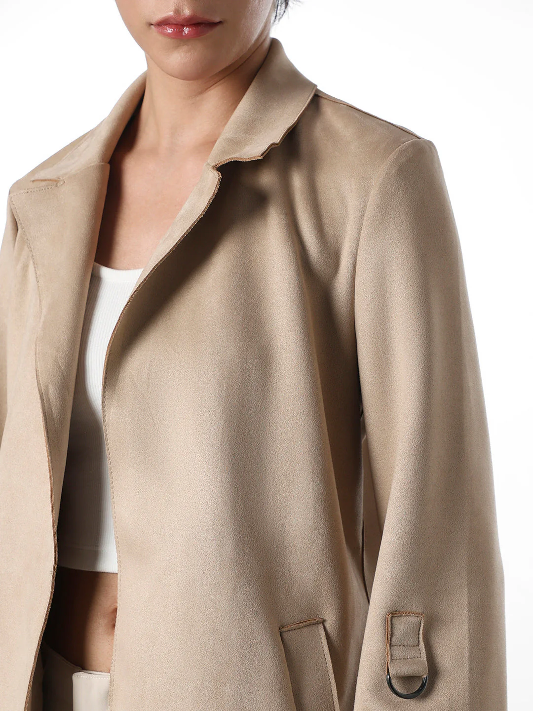 Beige Faux Suede Long Coat - Image 4