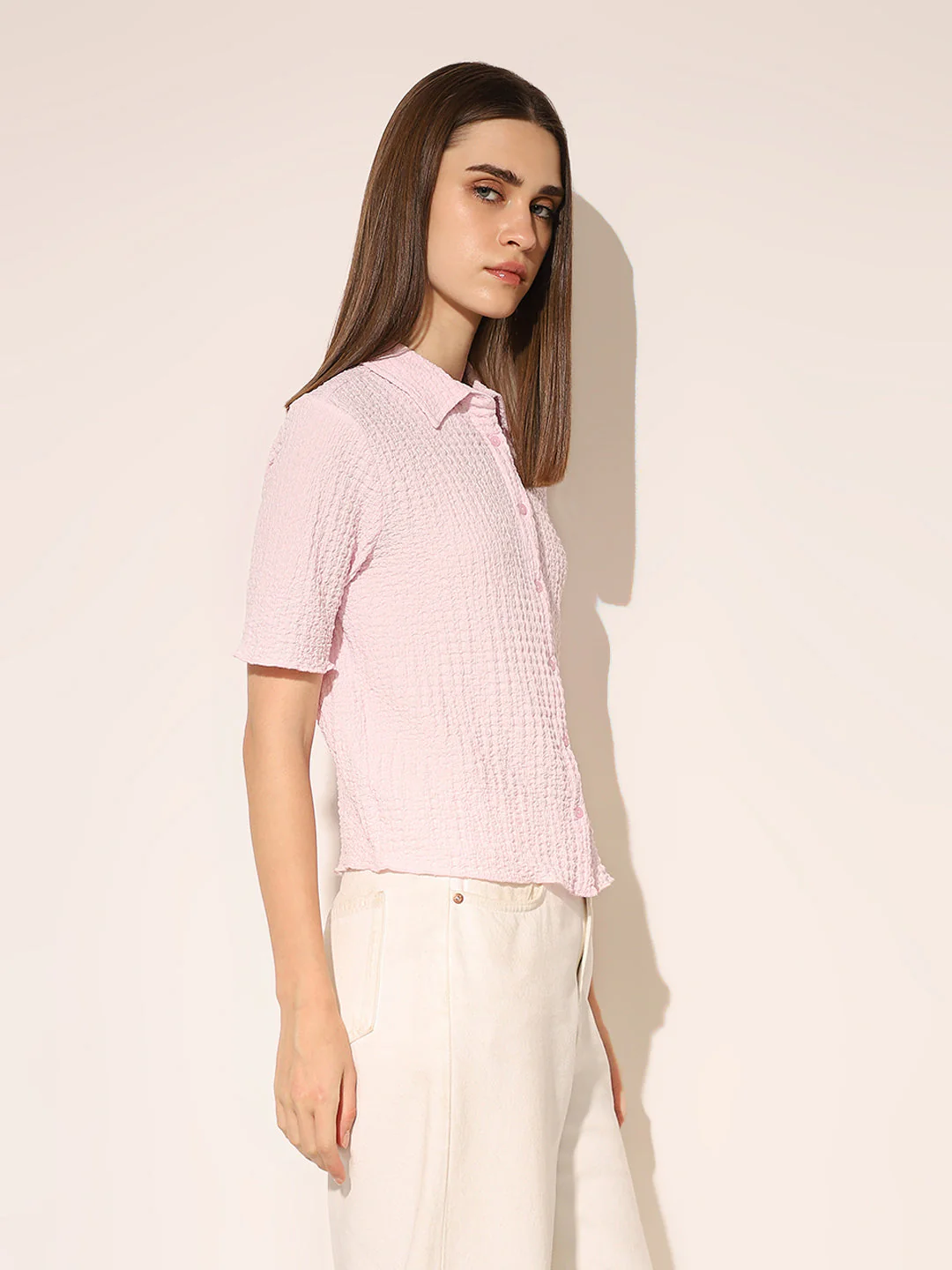 Pink Textured Weave Shirt - Image 5
