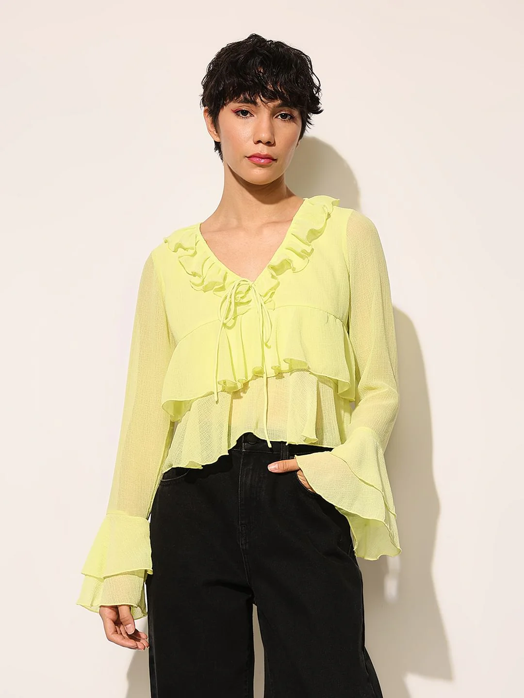 Green Flared Sleeves Top - Image 3