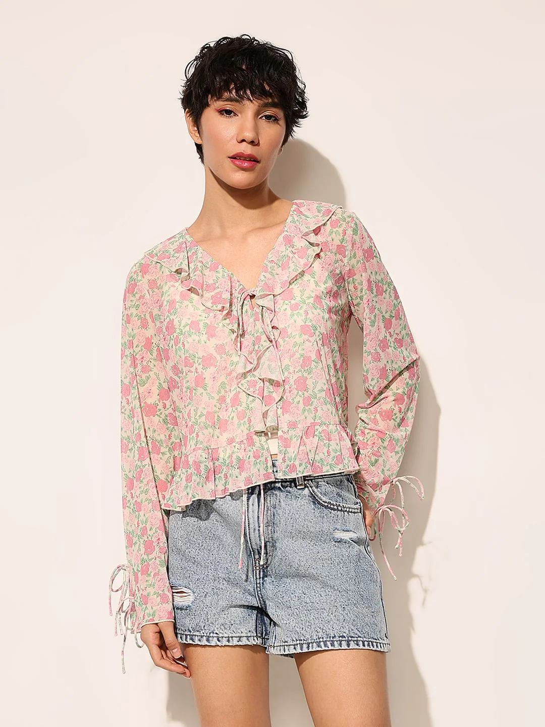 Pink Floral Mesh Top - Image 3