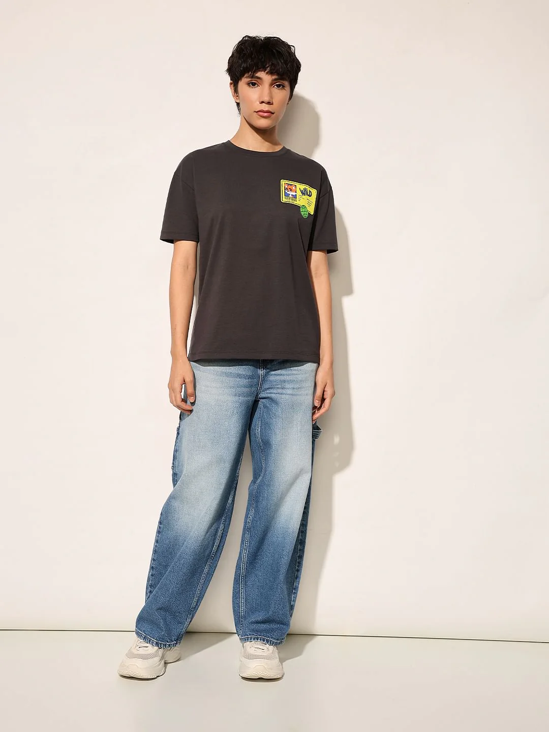 Black Printed Cotton T-Shirt - Image 2