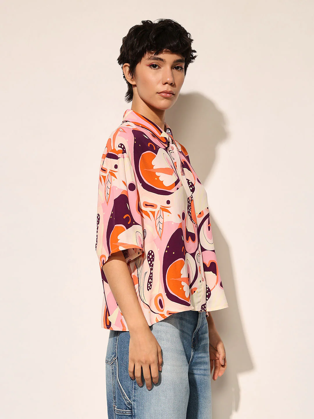 Pink Abstract Print Viscose Shirt - Image 5
