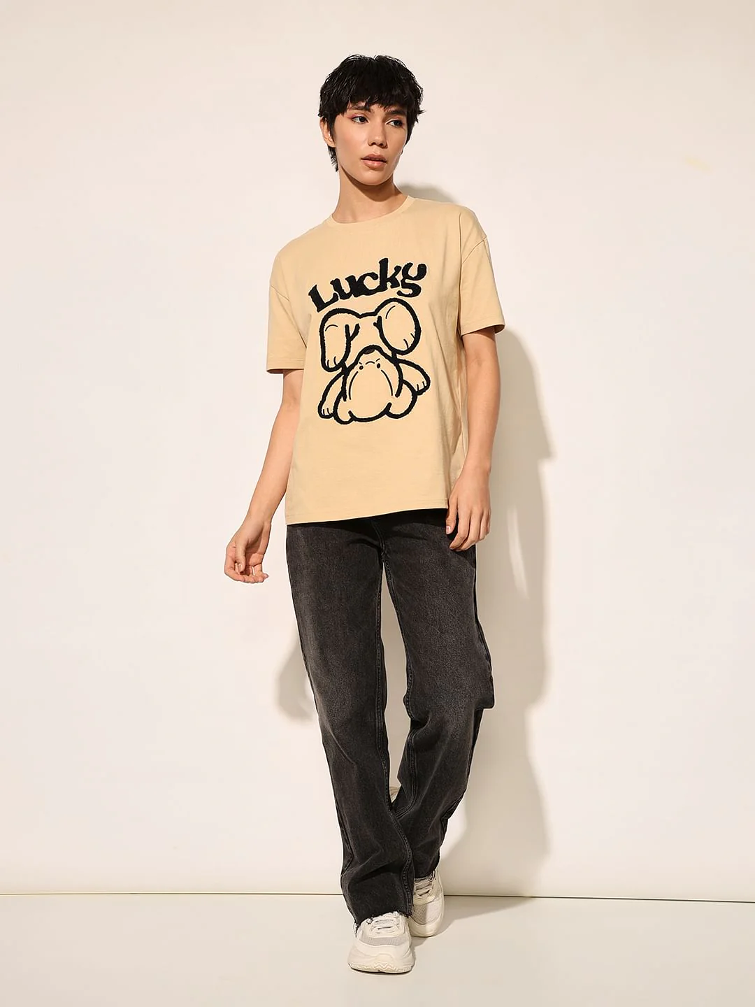 Beige Printed Cotton T-Shirt - Image 2