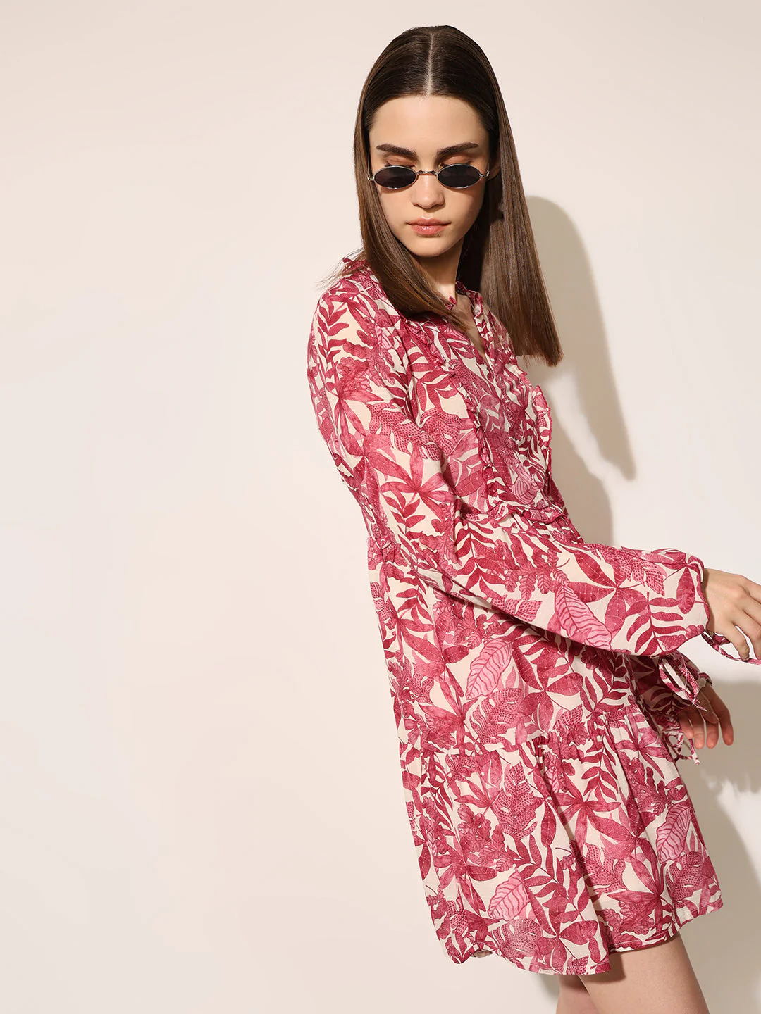 Maroon Printed Flounce Dress