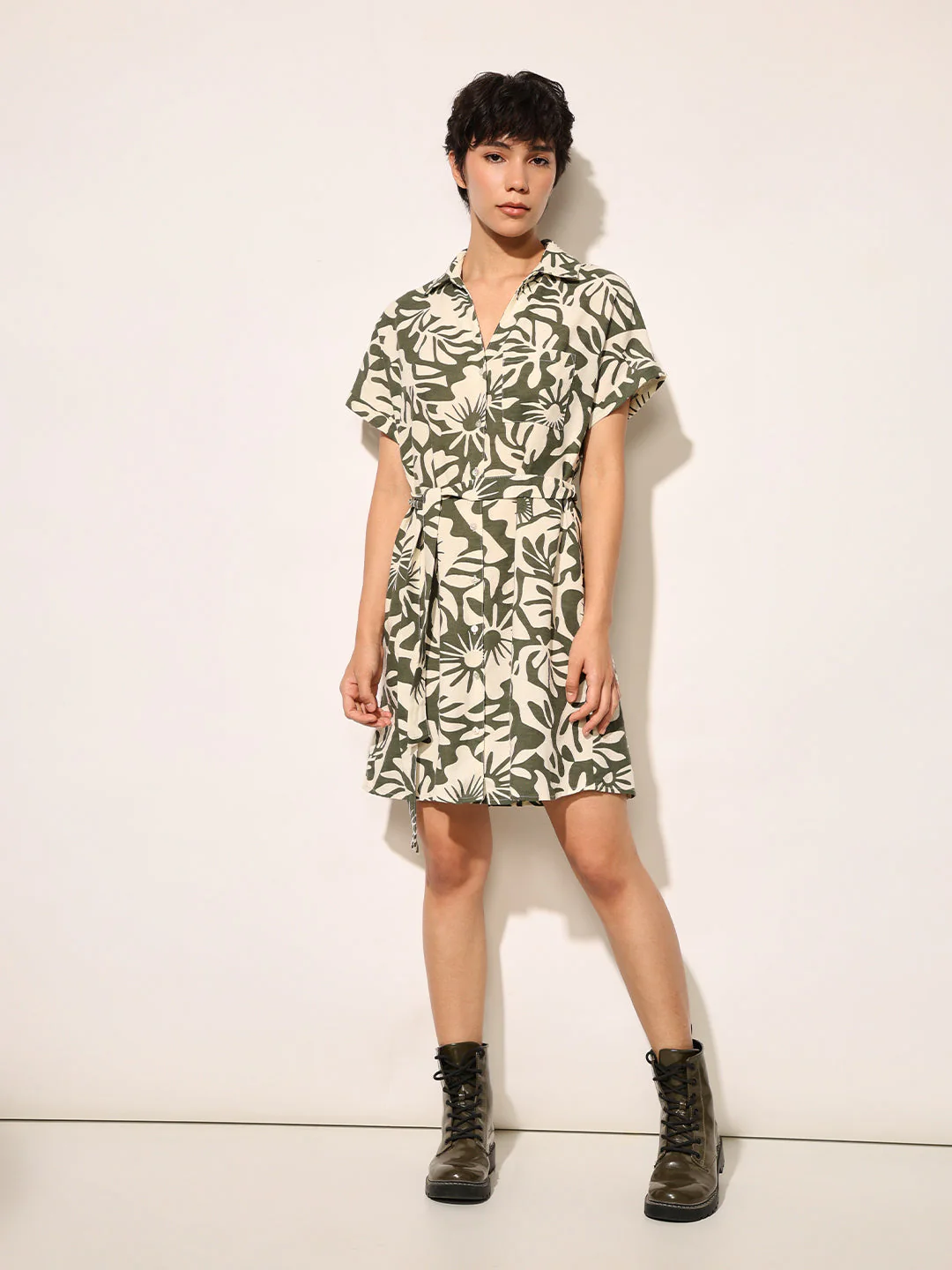 Green Printed Shirt Dress - Image 2
