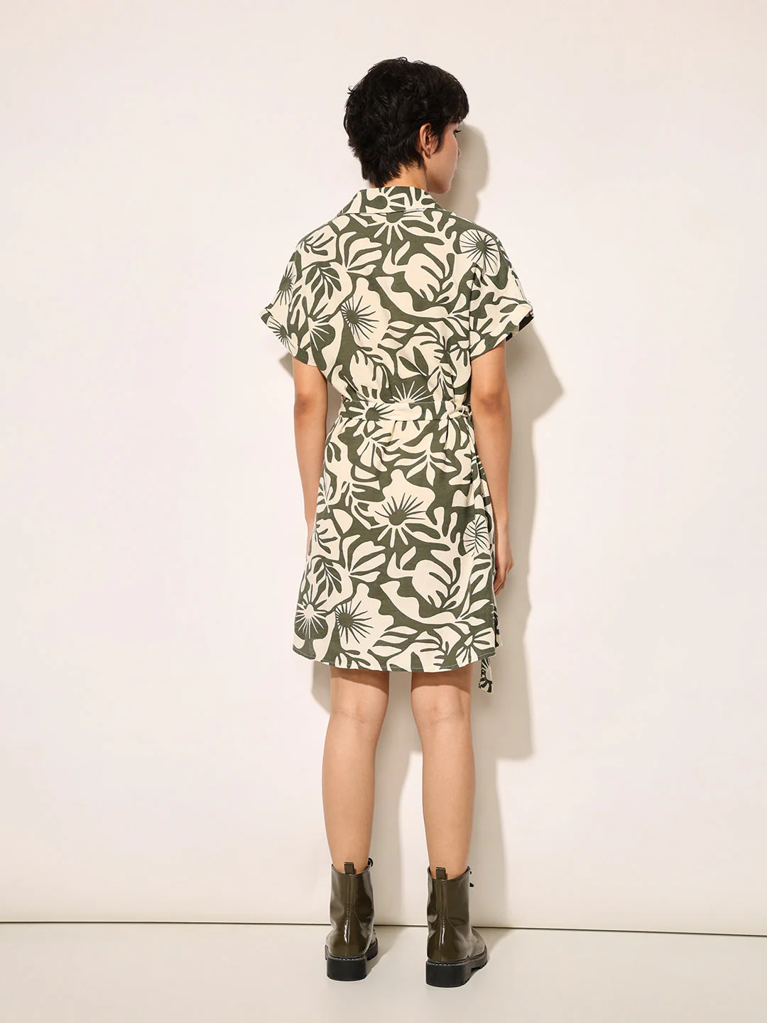 Green Printed Shirt Dress - Image 7