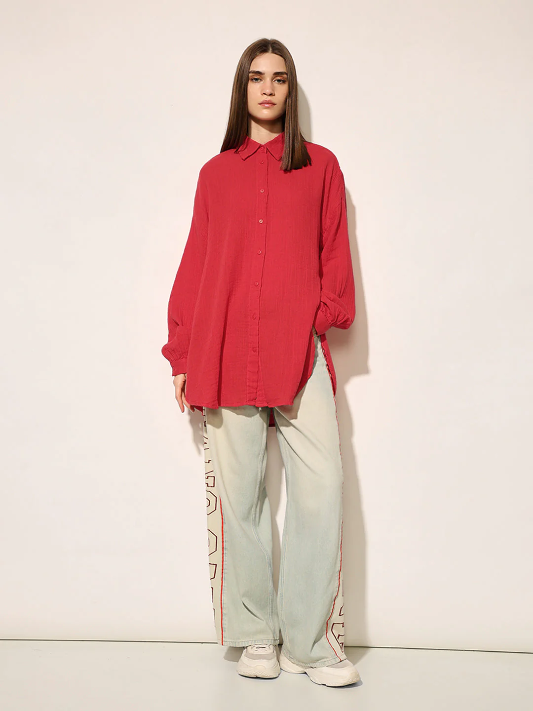 Red Organic Cotton Oversized Shirt - Image 3