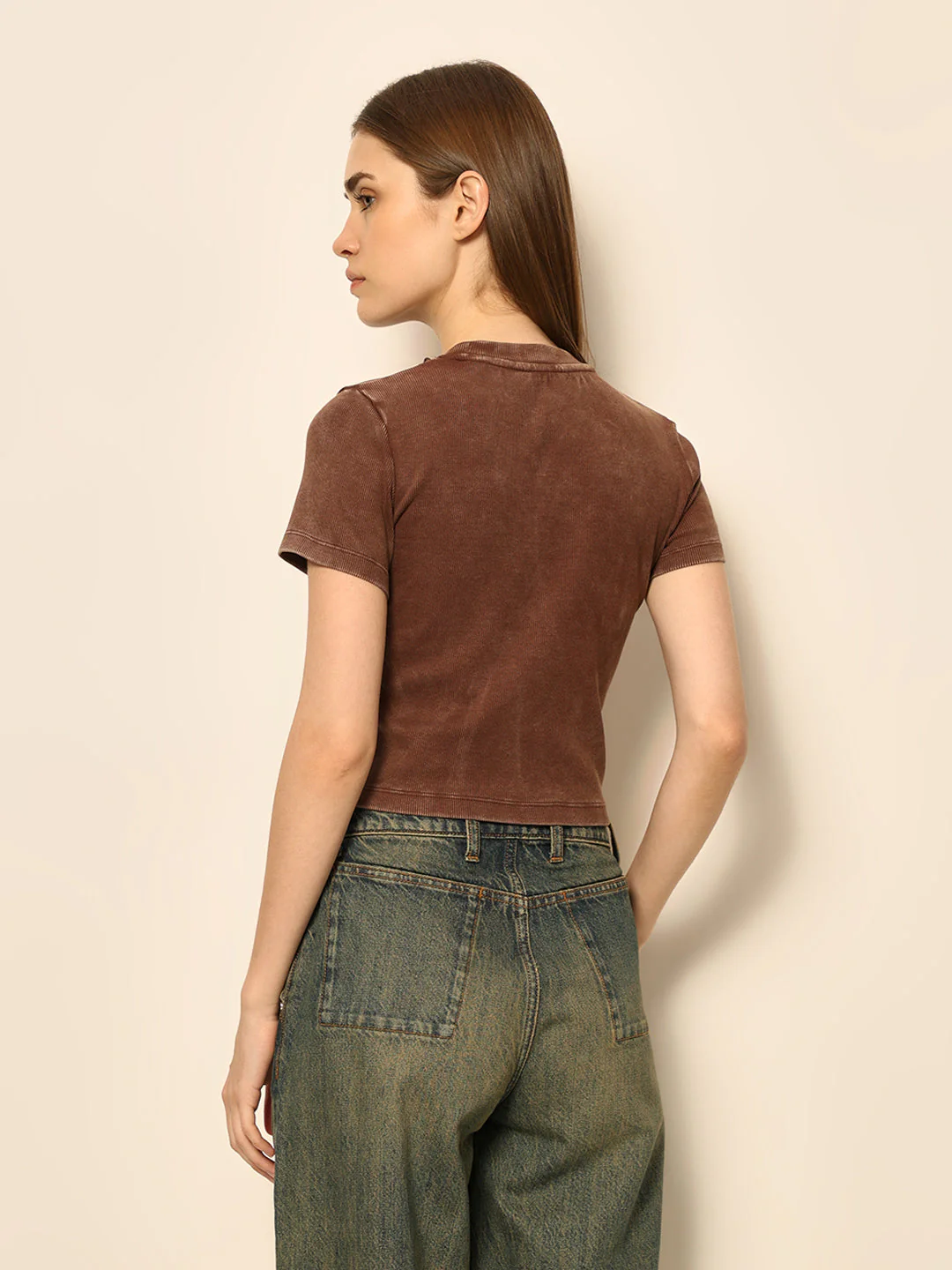Dirty Pote Brown Embellished Crop T-shirt - Image 6