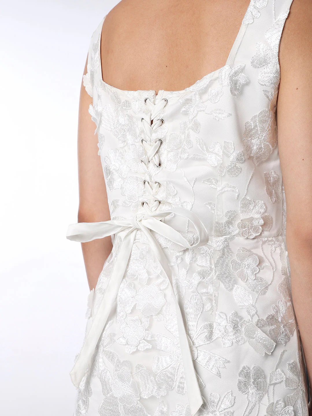 White Floral Embroidered Mini Dress - Image 5
