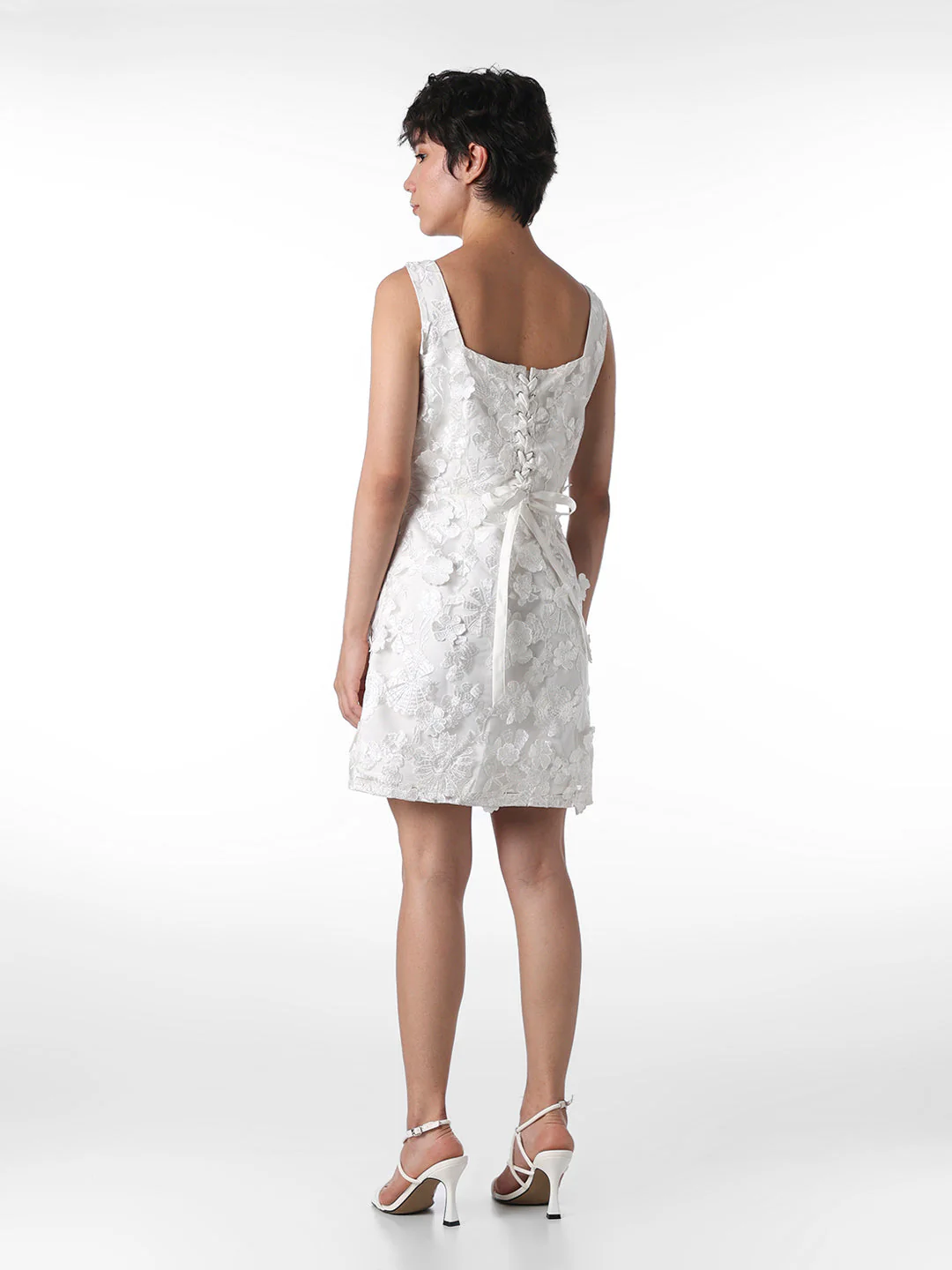 White Floral Embroidered Mini Dress - Image 7