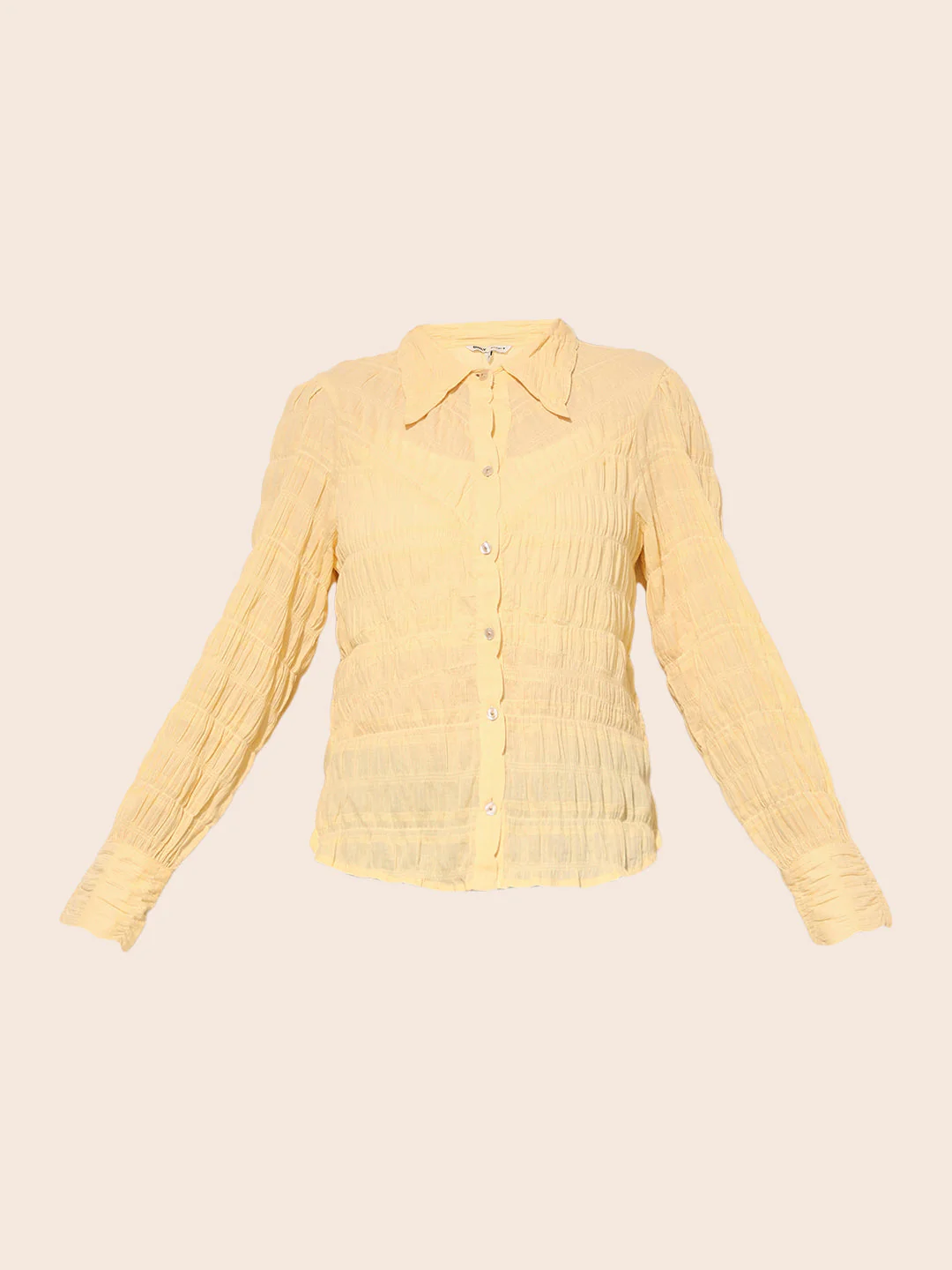 Yellow Fitted Smocked Shirt - Image 7