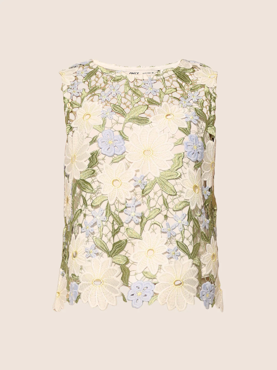 White Floral Lace Sleeveless Top - Image 7