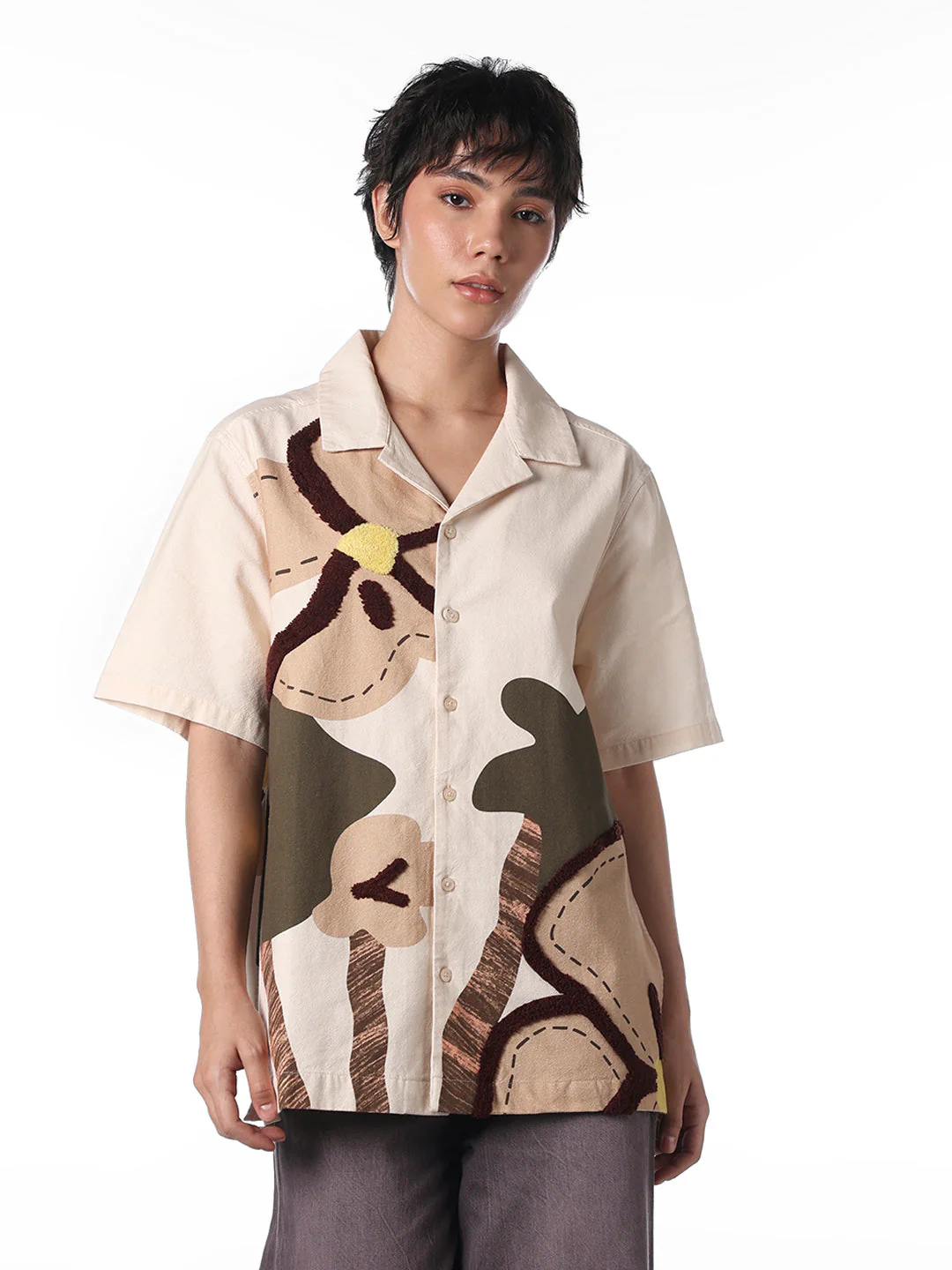 Beige Printed Cotton Shirt - Image 3