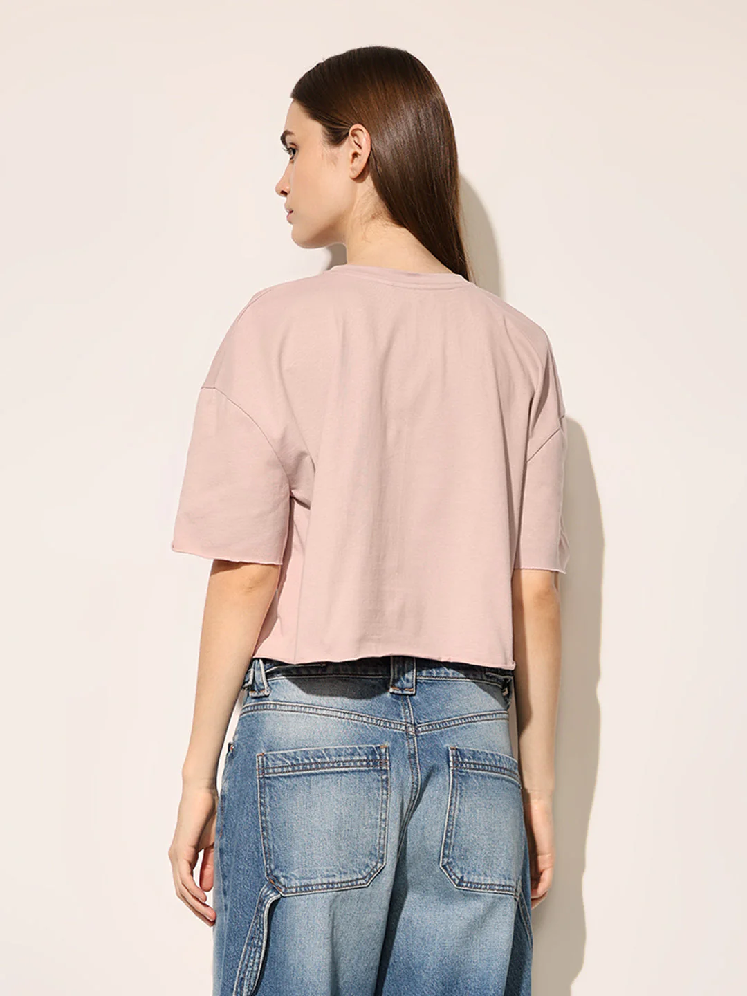 Beige Floral Motif Detail T-shirt - Image 6