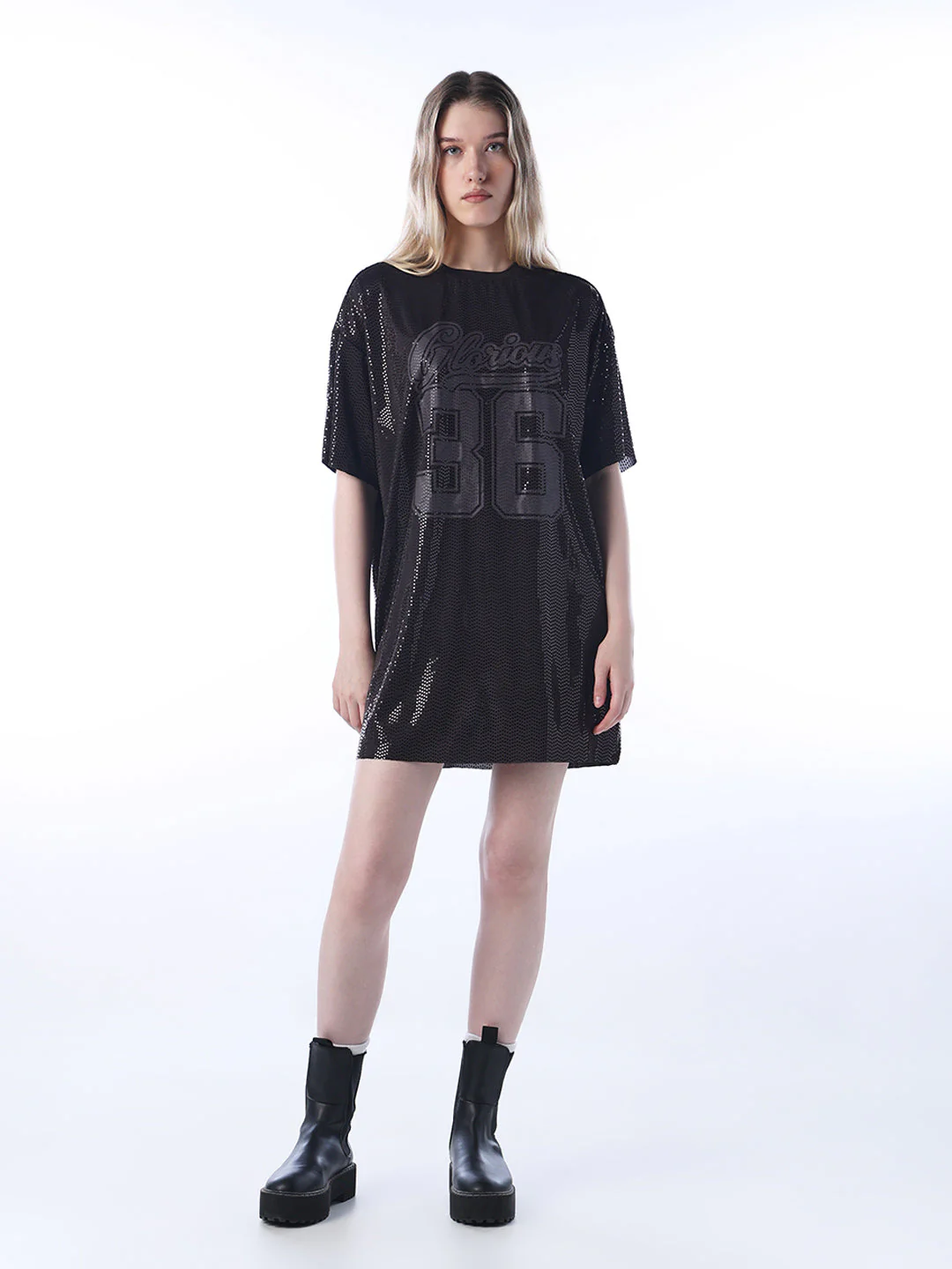 Rhinestone Detail T-Shirt Dress - Image 2