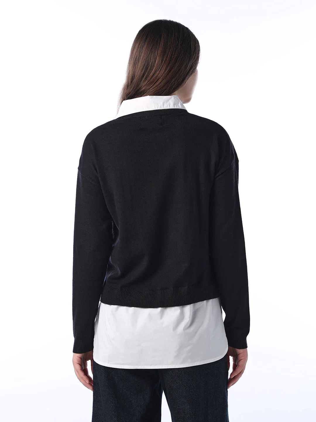 Mock Shirt Embellished Pullover - Black - Image 6