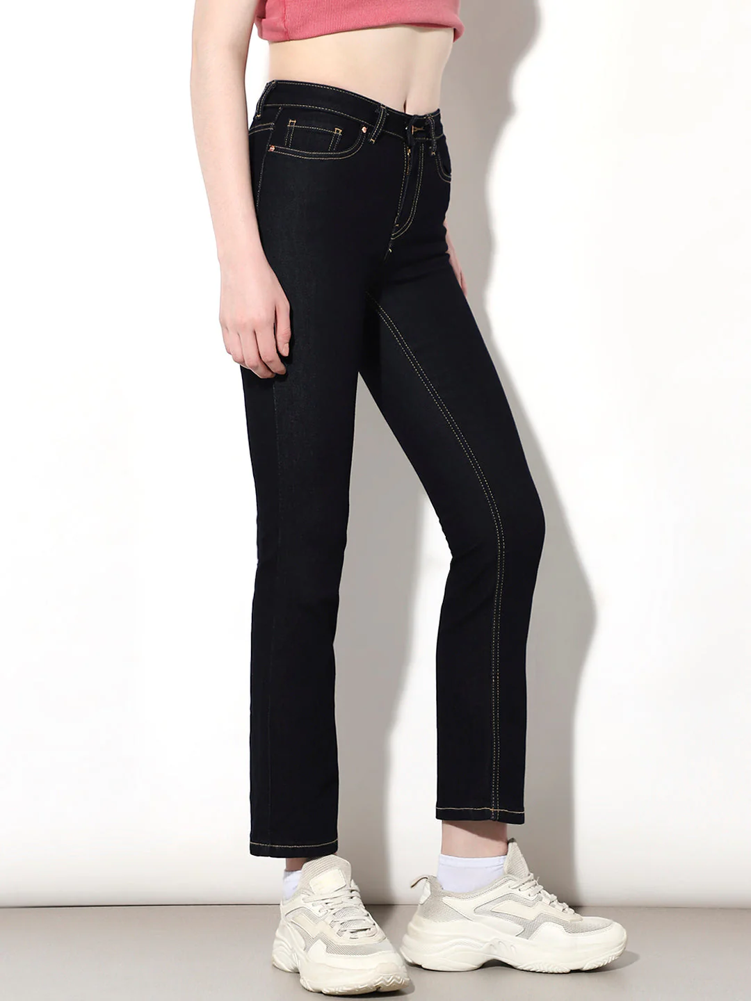 Dark Blue Cropped Flared Jeans - Image 4