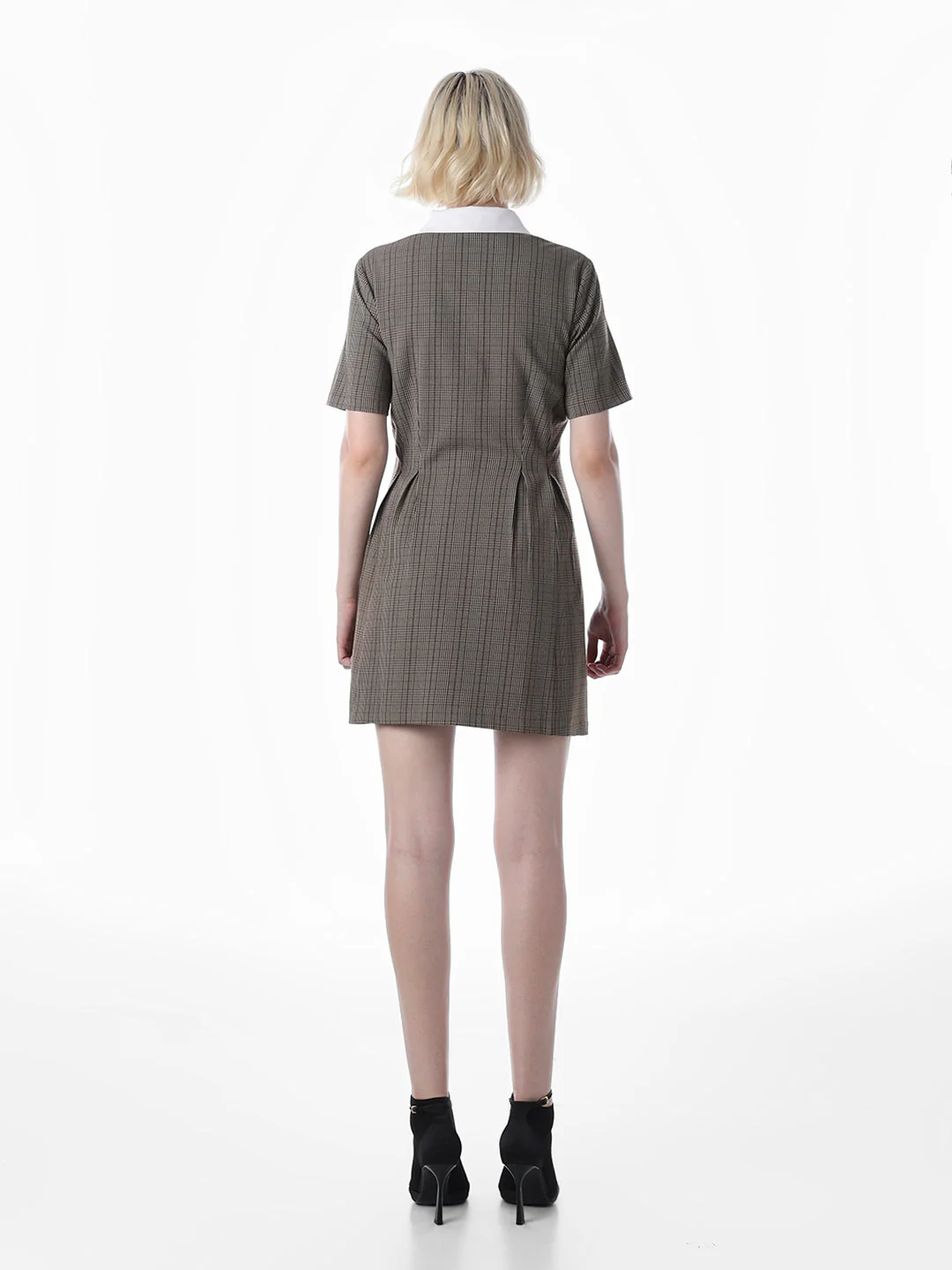 Brown Check Pleated Polo Dress - Image 6