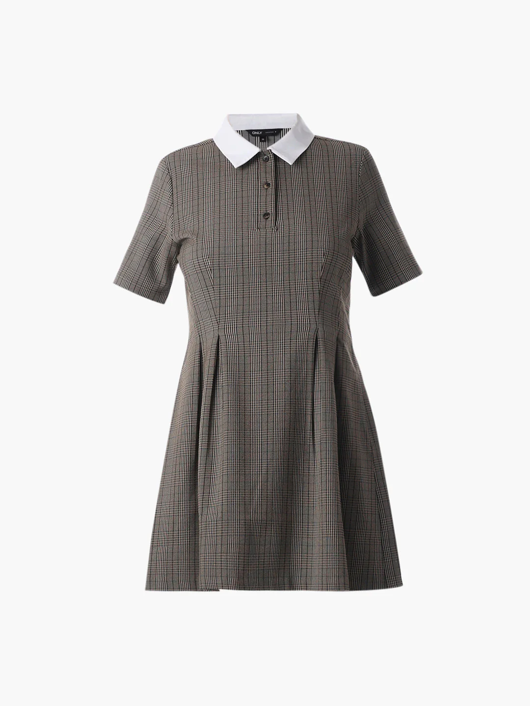 Brown Check Pleated Polo Dress - Image 7