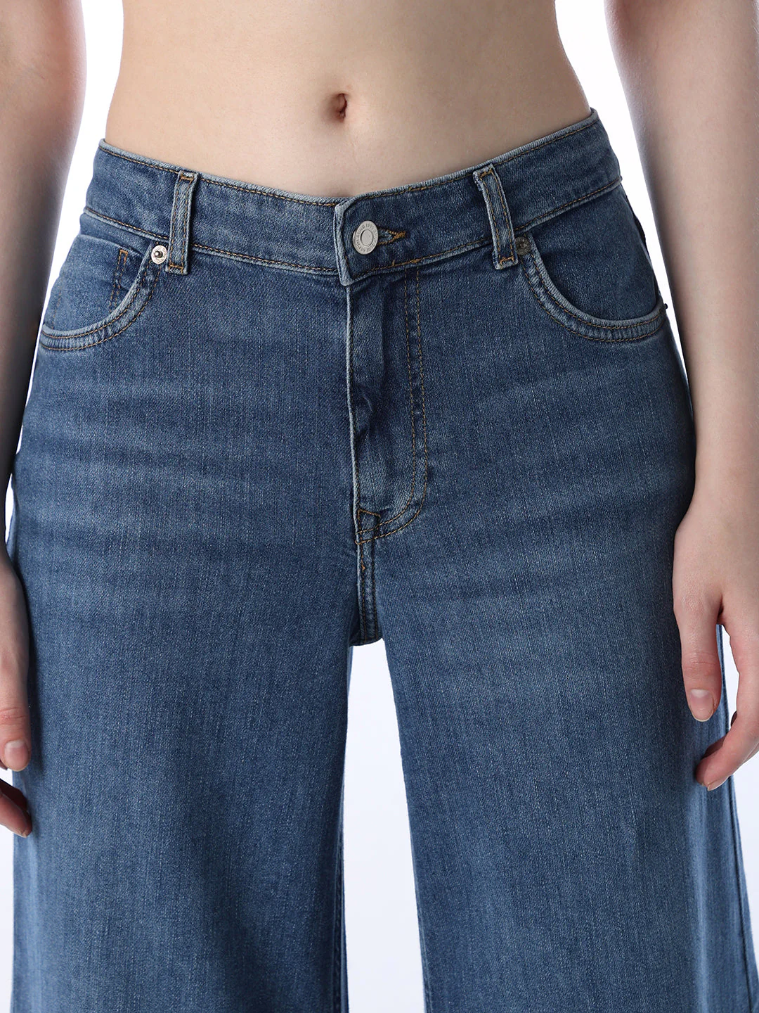 Flared High Rise Jeans - Medium Blue - Image 3