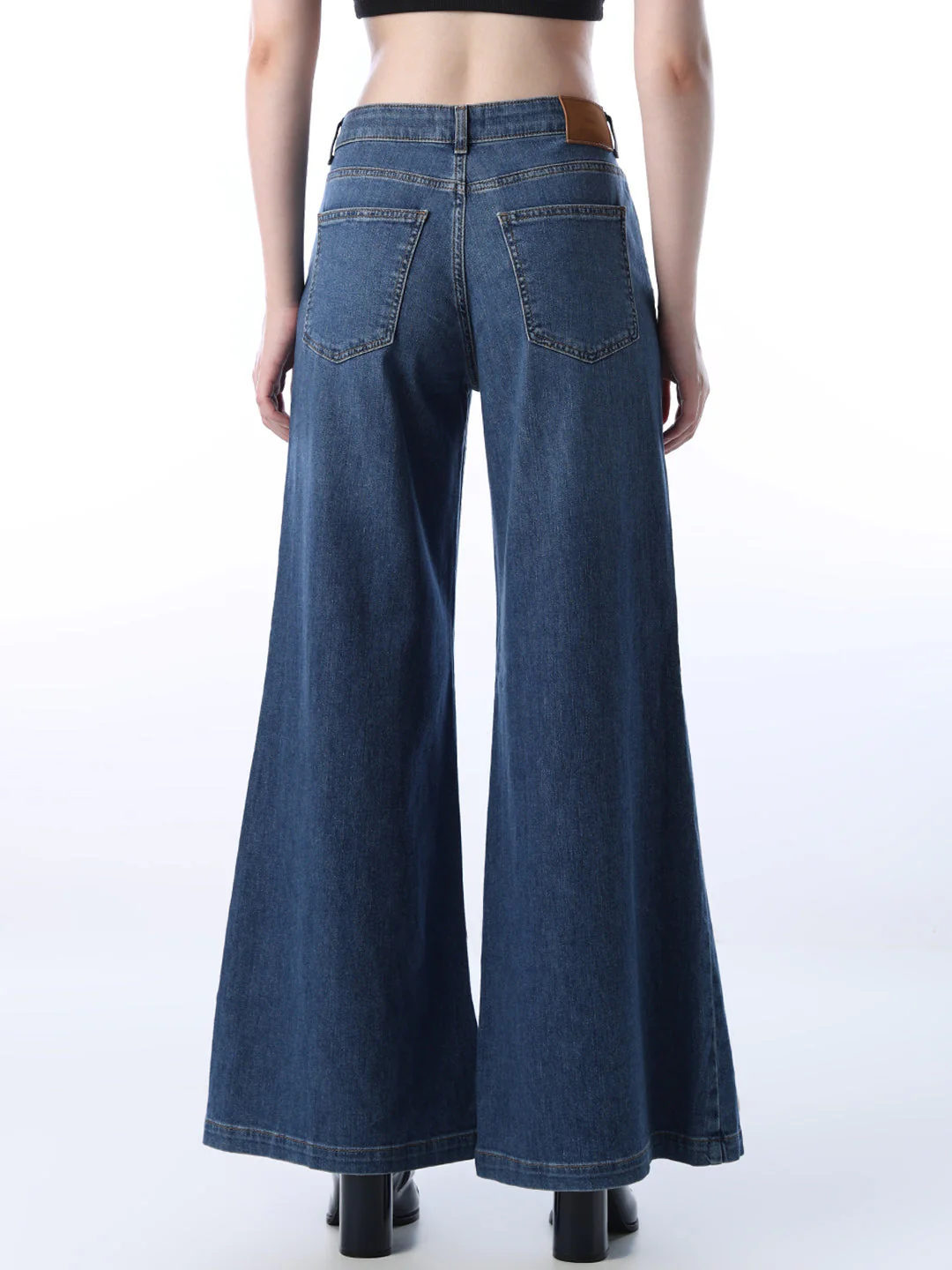Flared High Rise Jeans - Medium Blue - Image 5