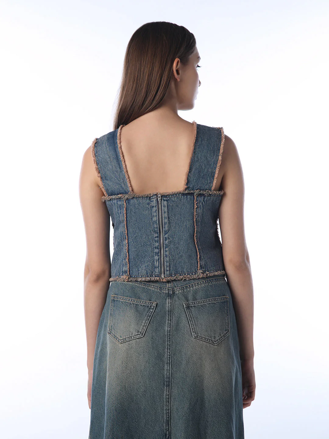 Frayed Edge Denim Crop Top - Image 6