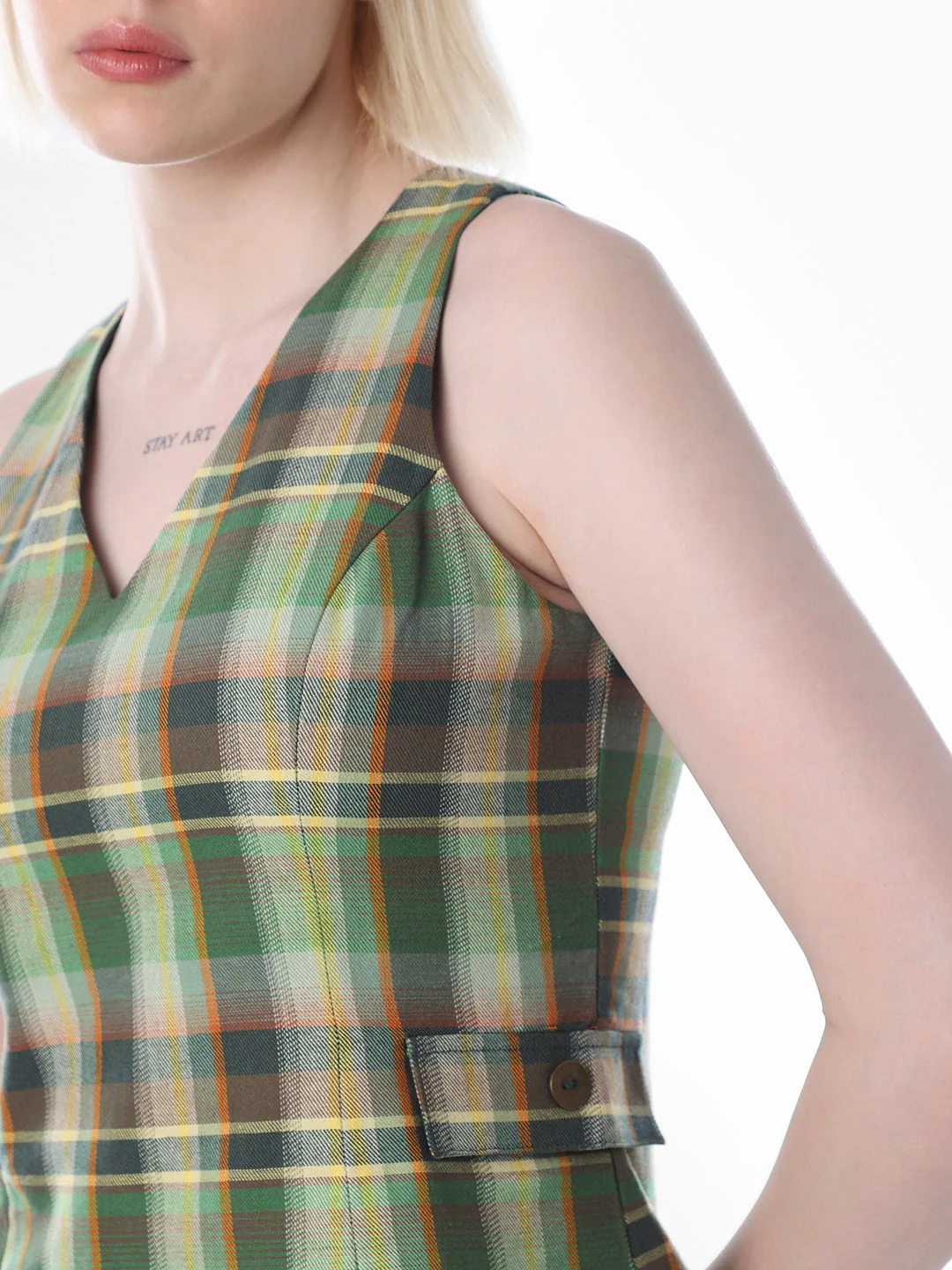 Green Check Peplum Vest Top - Image 4