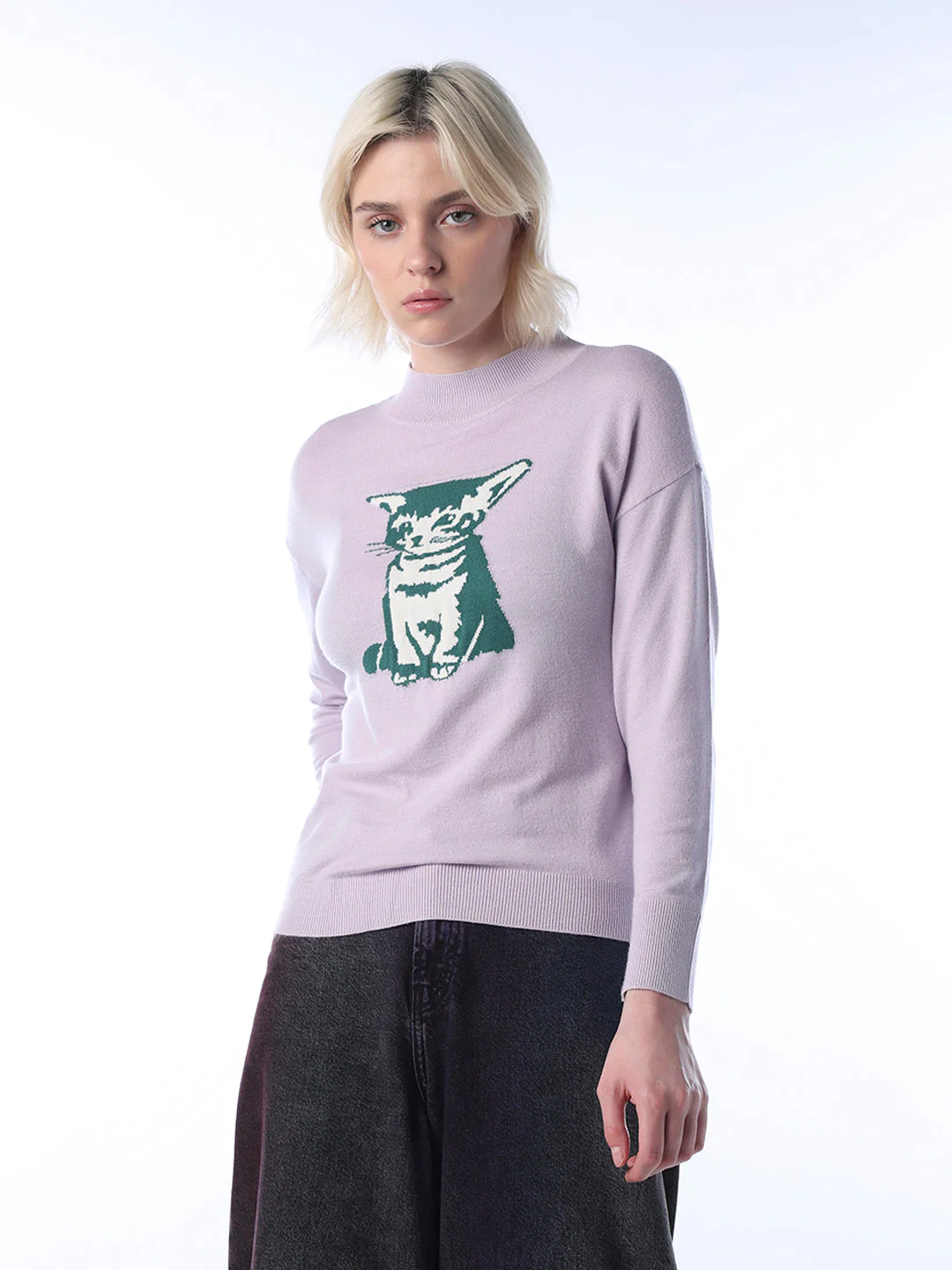 Fine-Knit Cat Printed Pullover - Image 3