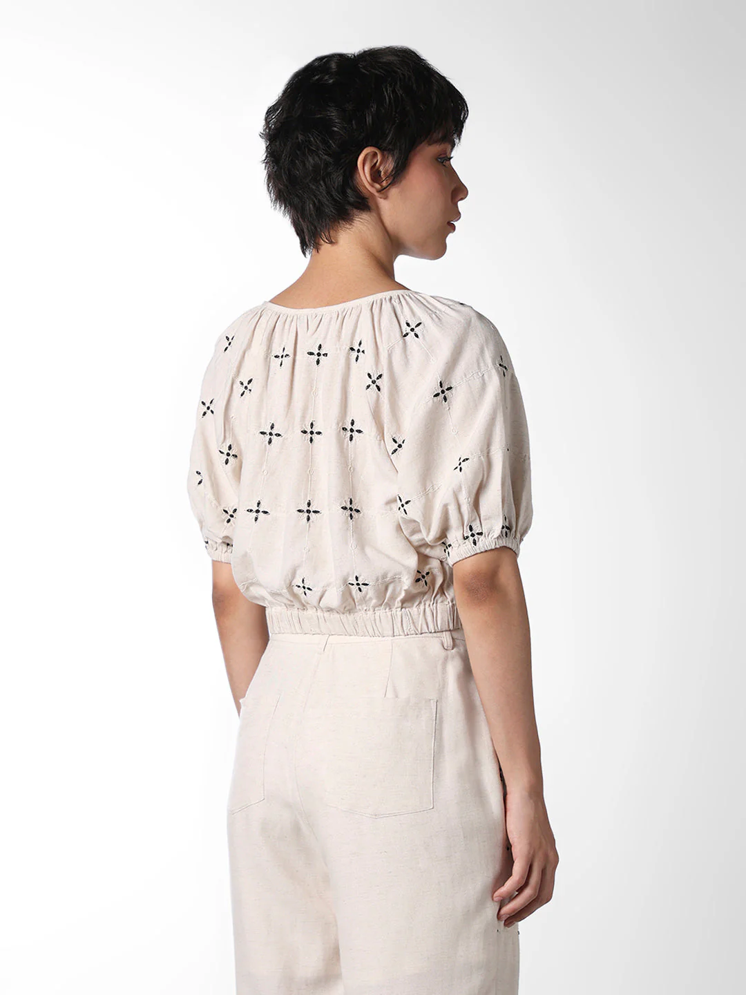 White Puff-Sleeves Cropped Top - Image 6