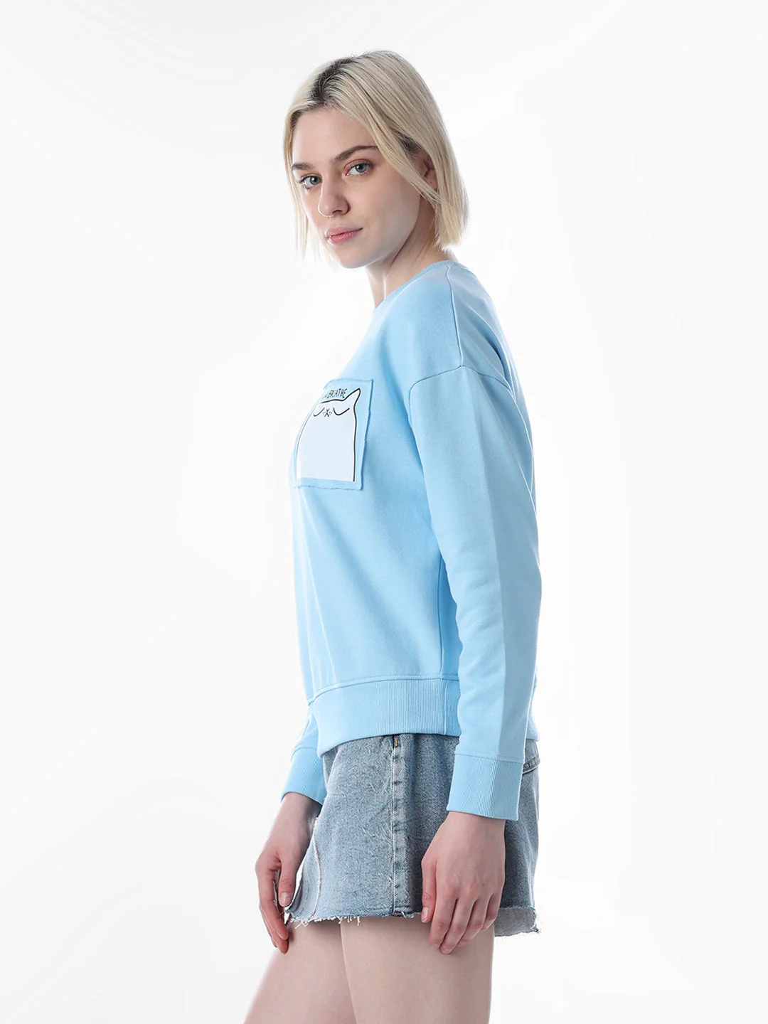 Blue Printed Regular Fit Sweatshirt - Image 5