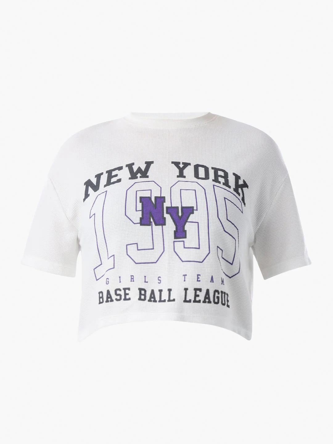 White Printed Cropped Mesh T-shirt - Image 7