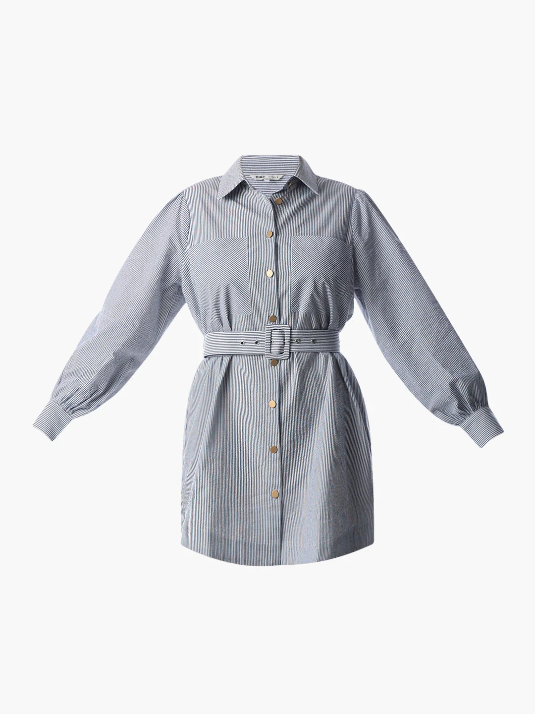 White Striped Belted Shirt Dress - Image 7