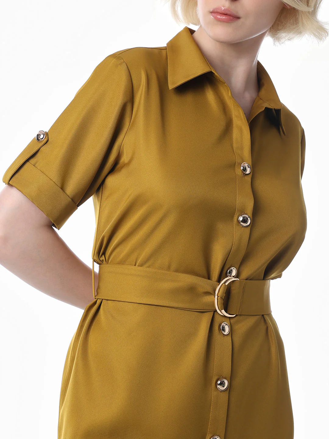 Mustard Belted Shirt Dress - Image 4