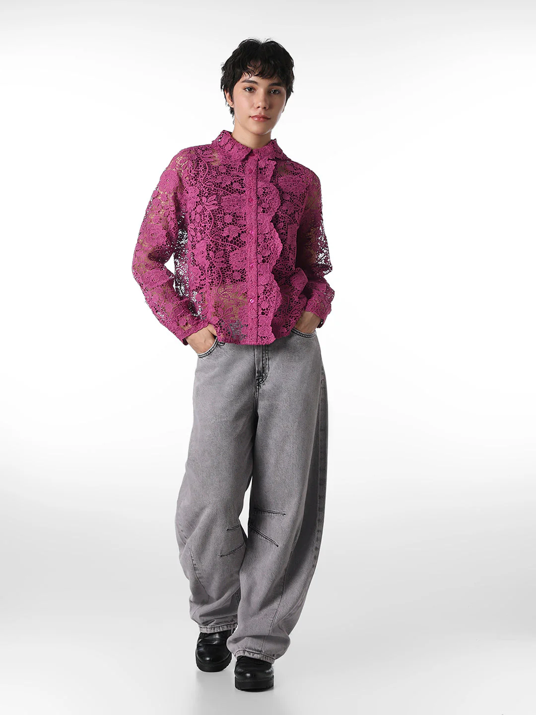 Purple Floral Lace Shirt - Image 2