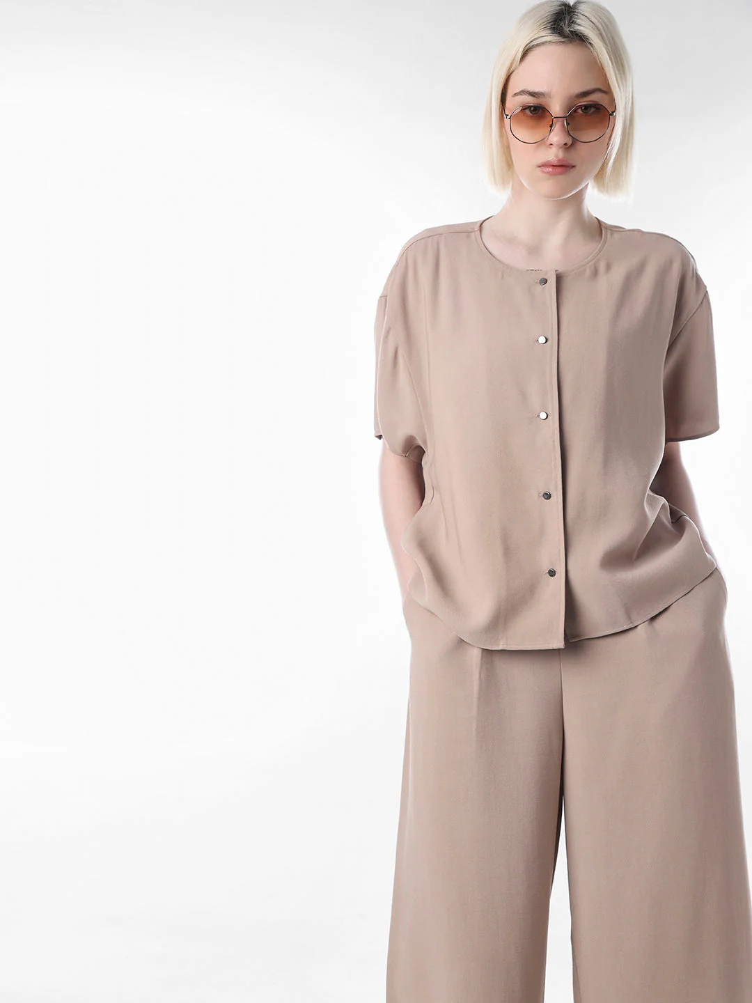 Brown Short Sleeves Top