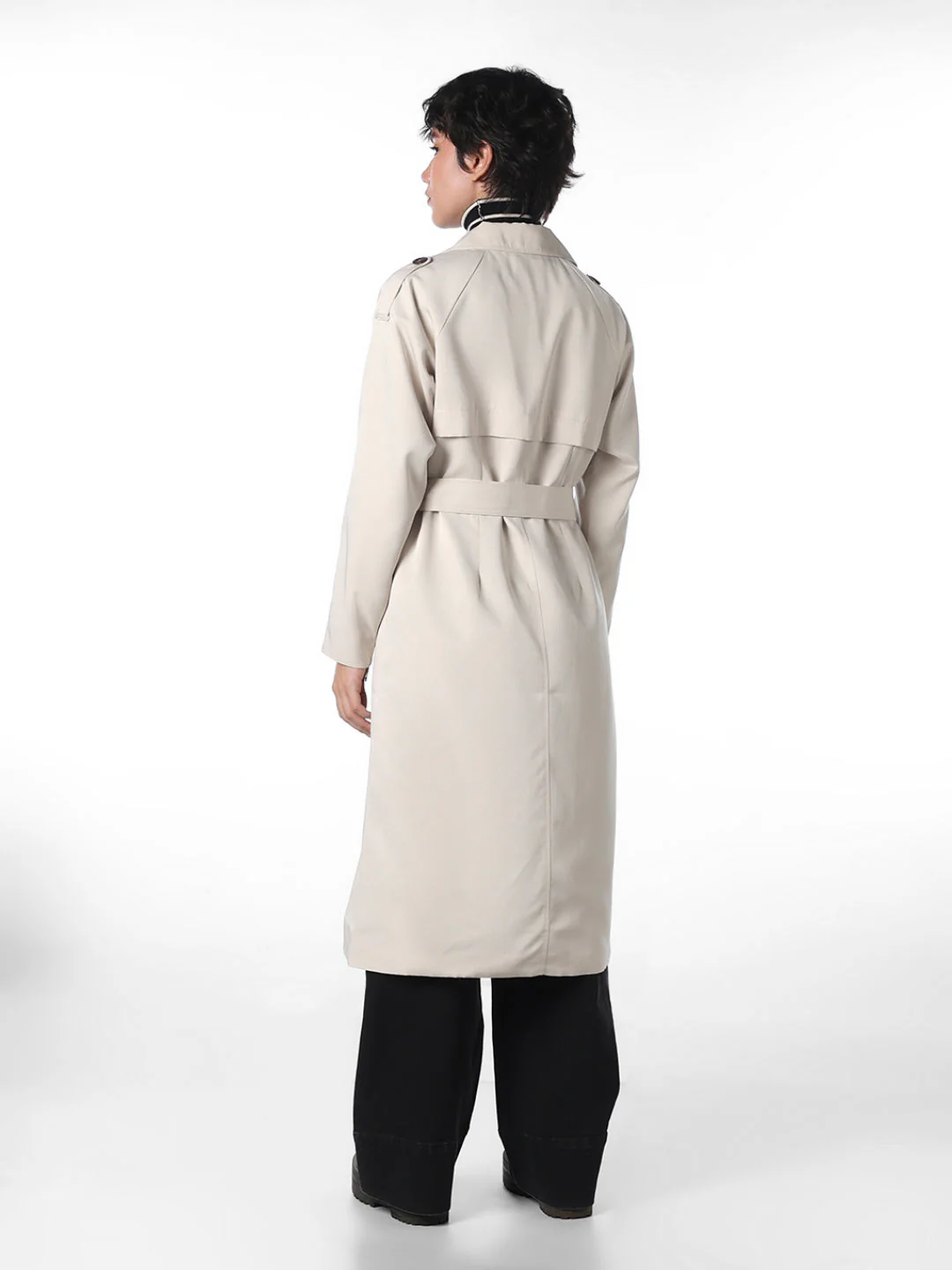 White Long Tie-Belt Coat - Image 5