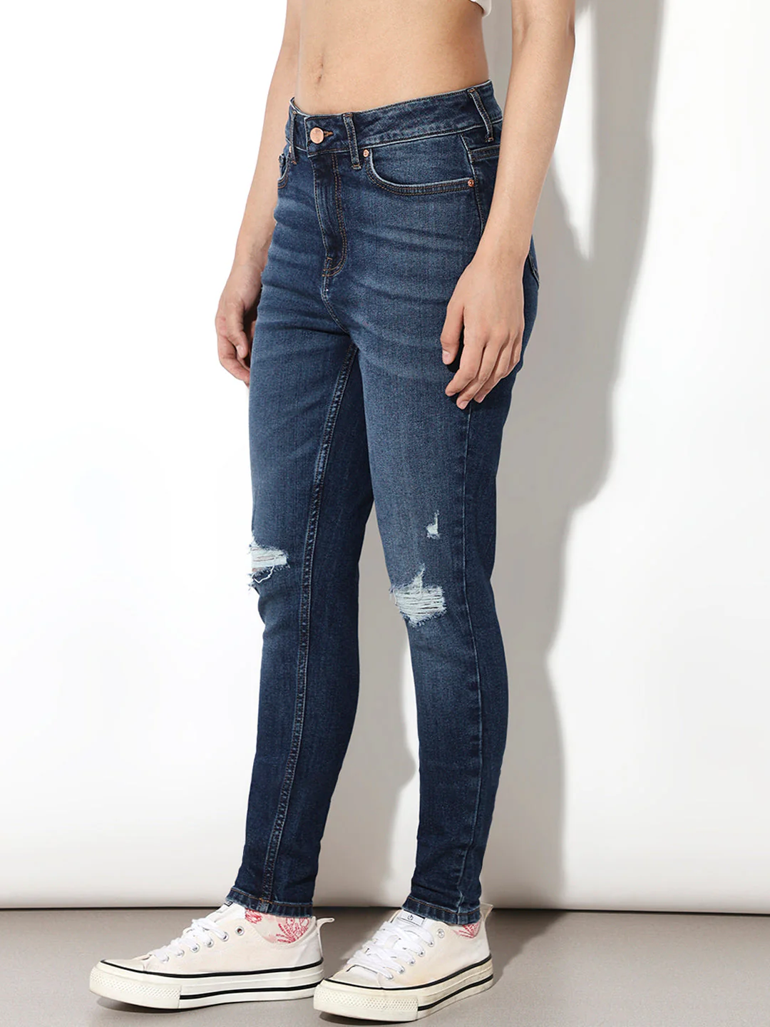 Dark Blue Distressed Skinny Jeans - Image 4