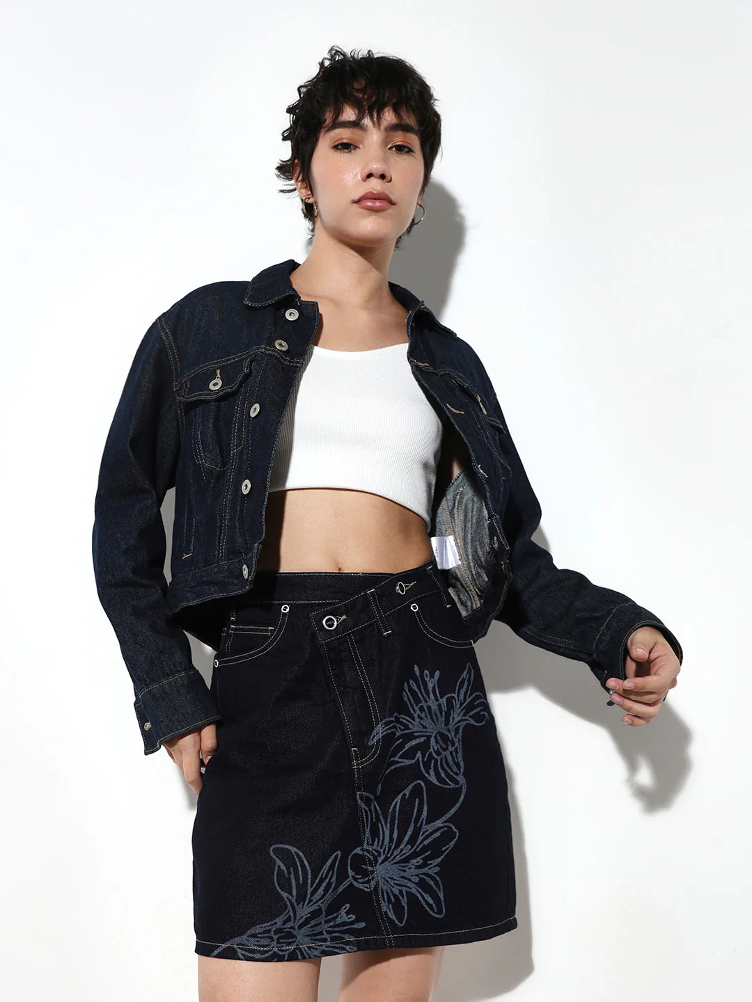 Dark Blue Wrap over Denim Skirt