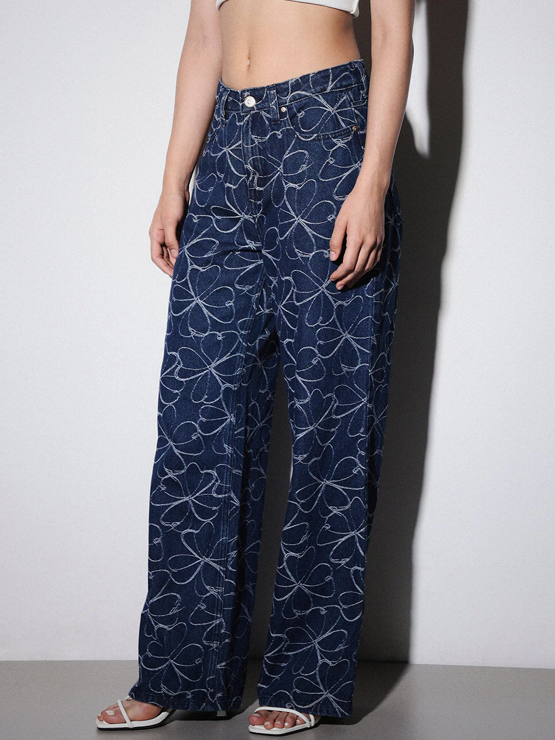 Floral Jacquard Straight Fit Jeans - Image 5