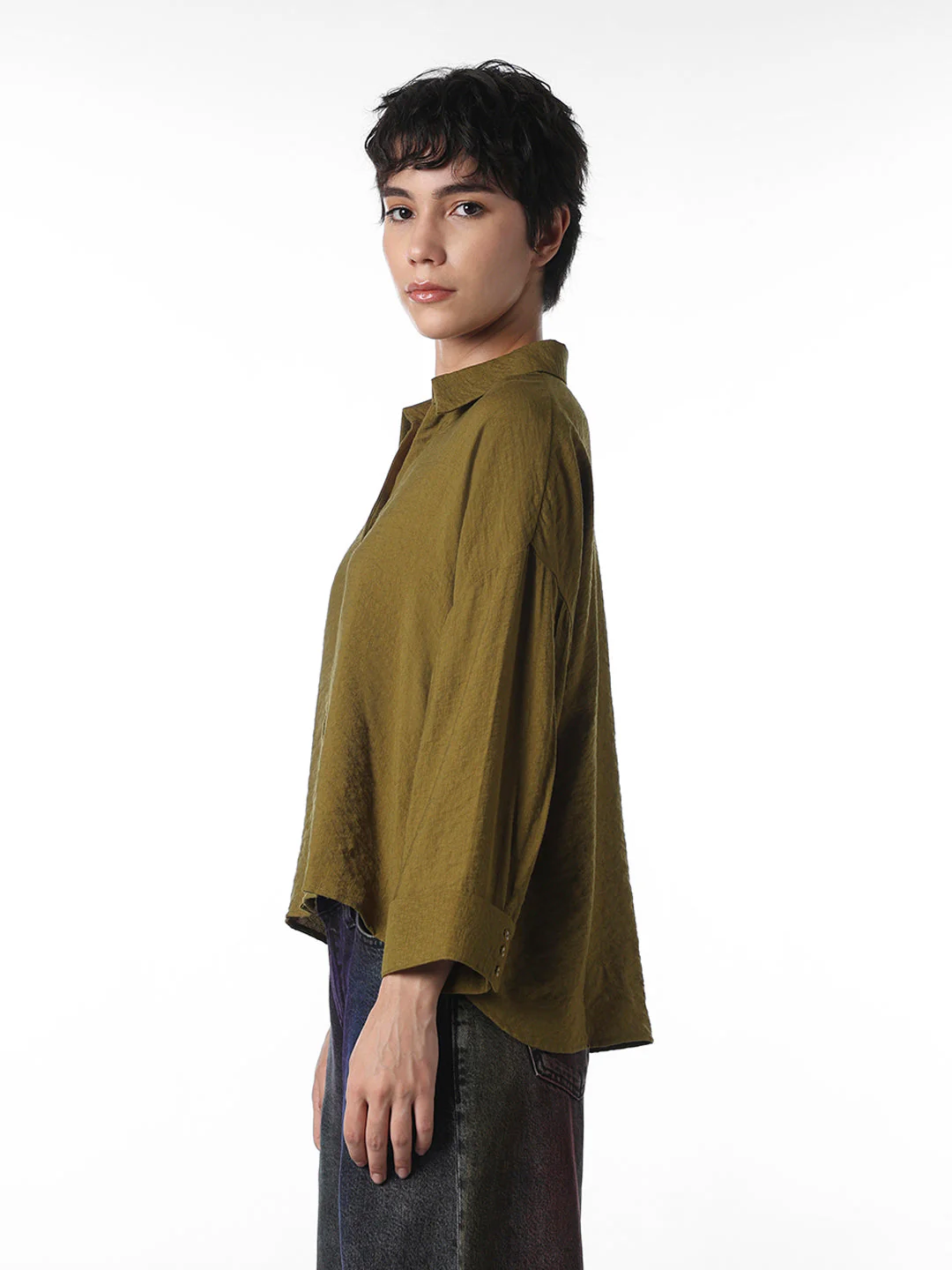 Olive Drop Shoulder Shirt - Image 5