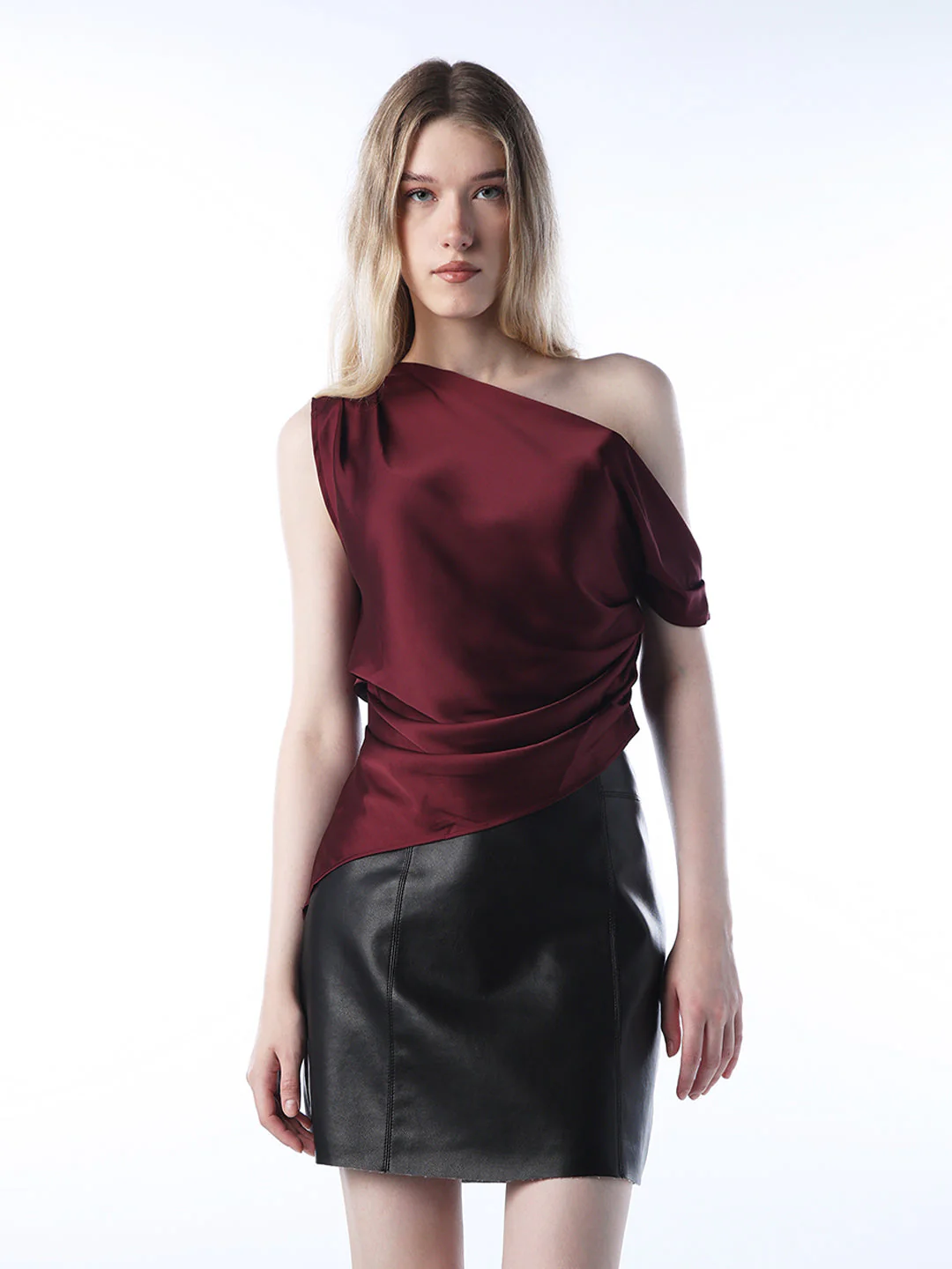 Draped One-Shoulder Satin Top - Image 3