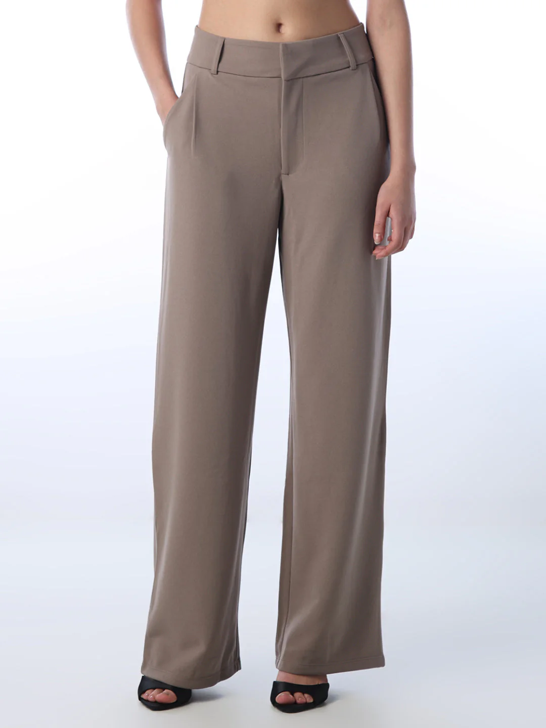 Tailored Wide Leg Pants - Brown - Image 2