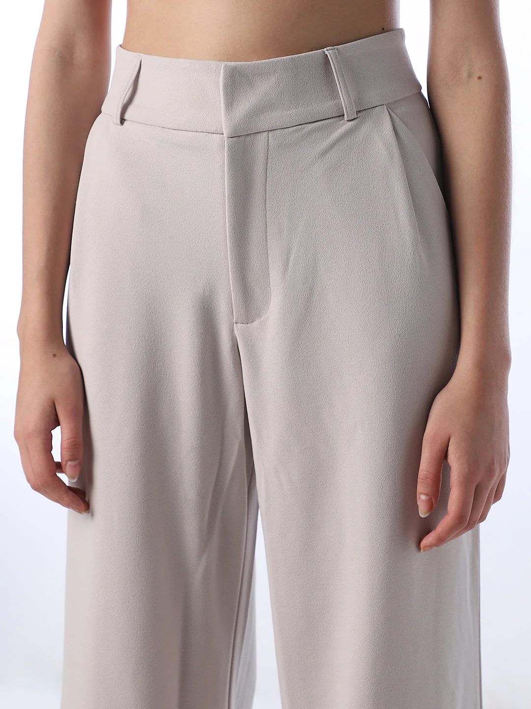 Tailored Wide Leg Pants - Beige - Image 3